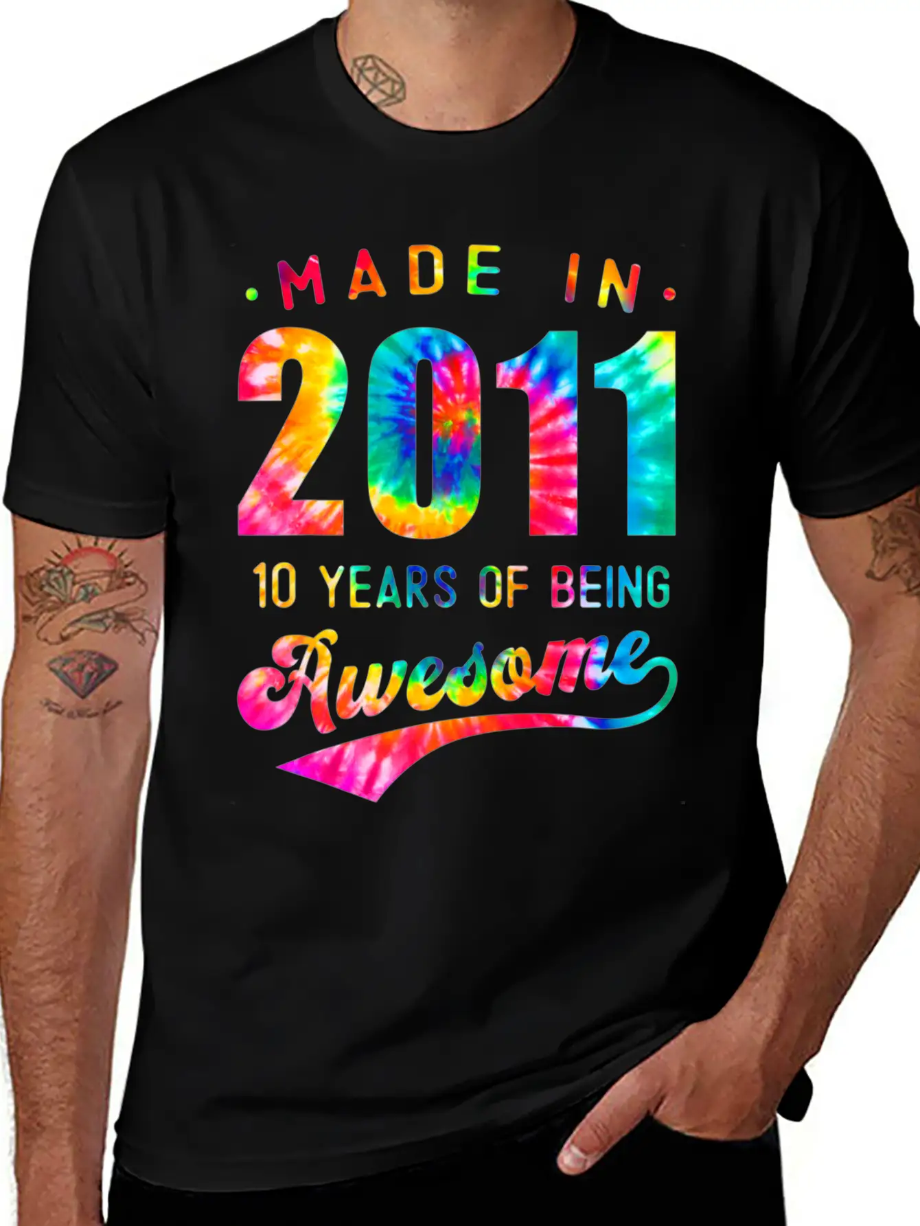 10 Years Old 10th Birthday 2011 Tie Dye Awesome T Unisex Casual T-Shirt – Clean Design For Daily Comfort