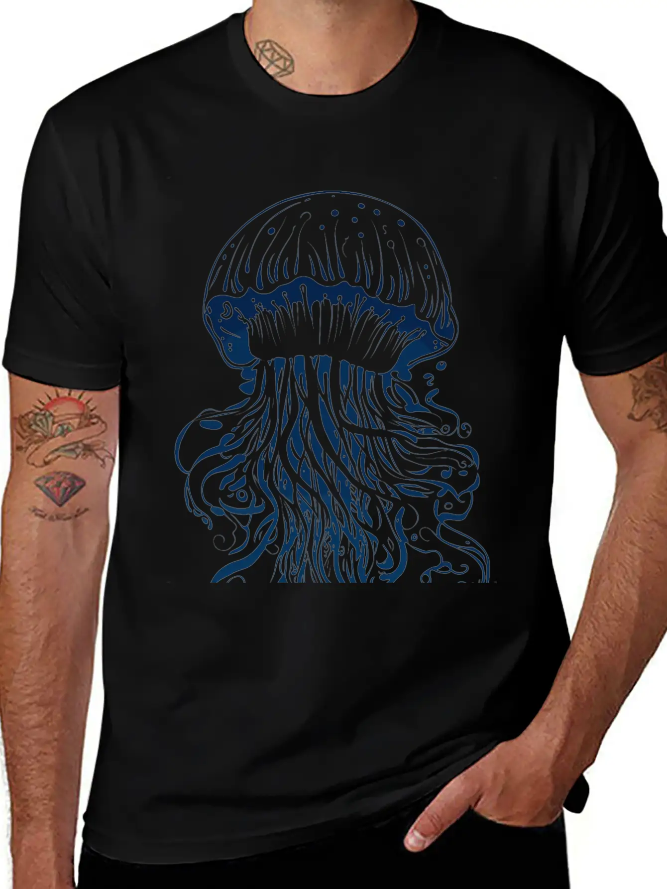 A Blue Jellyfish Ink Drawing Unisex Casual T-Shirt – Clean Design For Daily Comfort