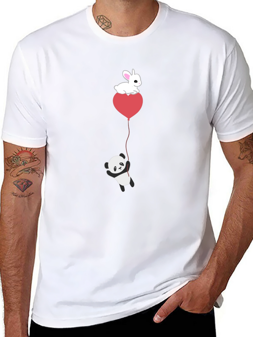 Panda & Bunny Heart Balloon T-Shirt