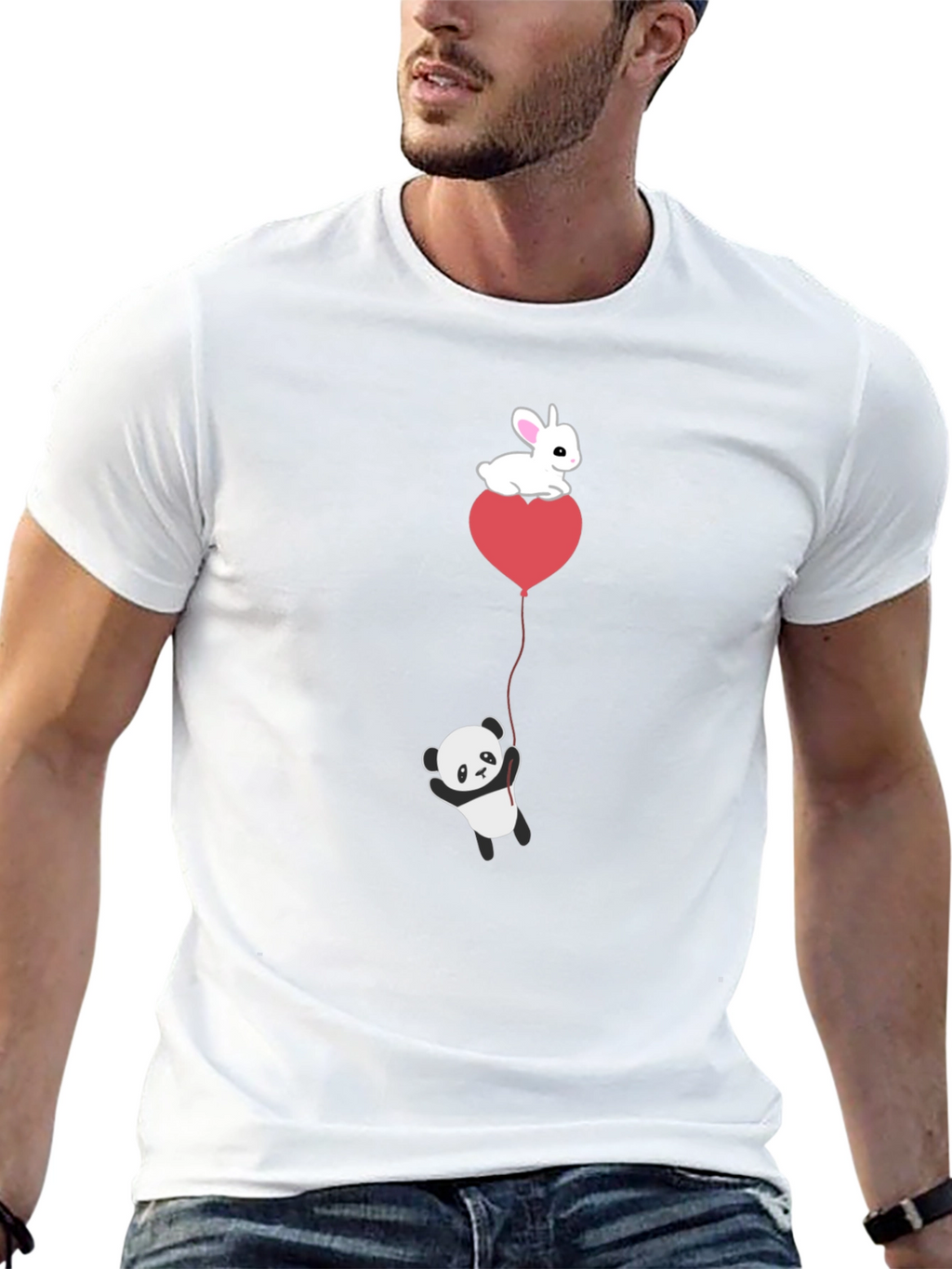 Panda & Bunny Heart Balloon T-Shirt