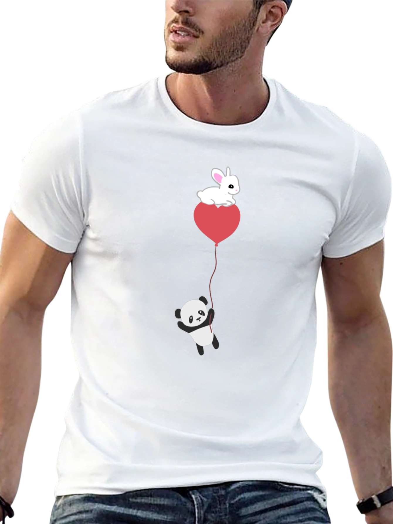 Panda & Bunny Heart Balloon T-Shirt