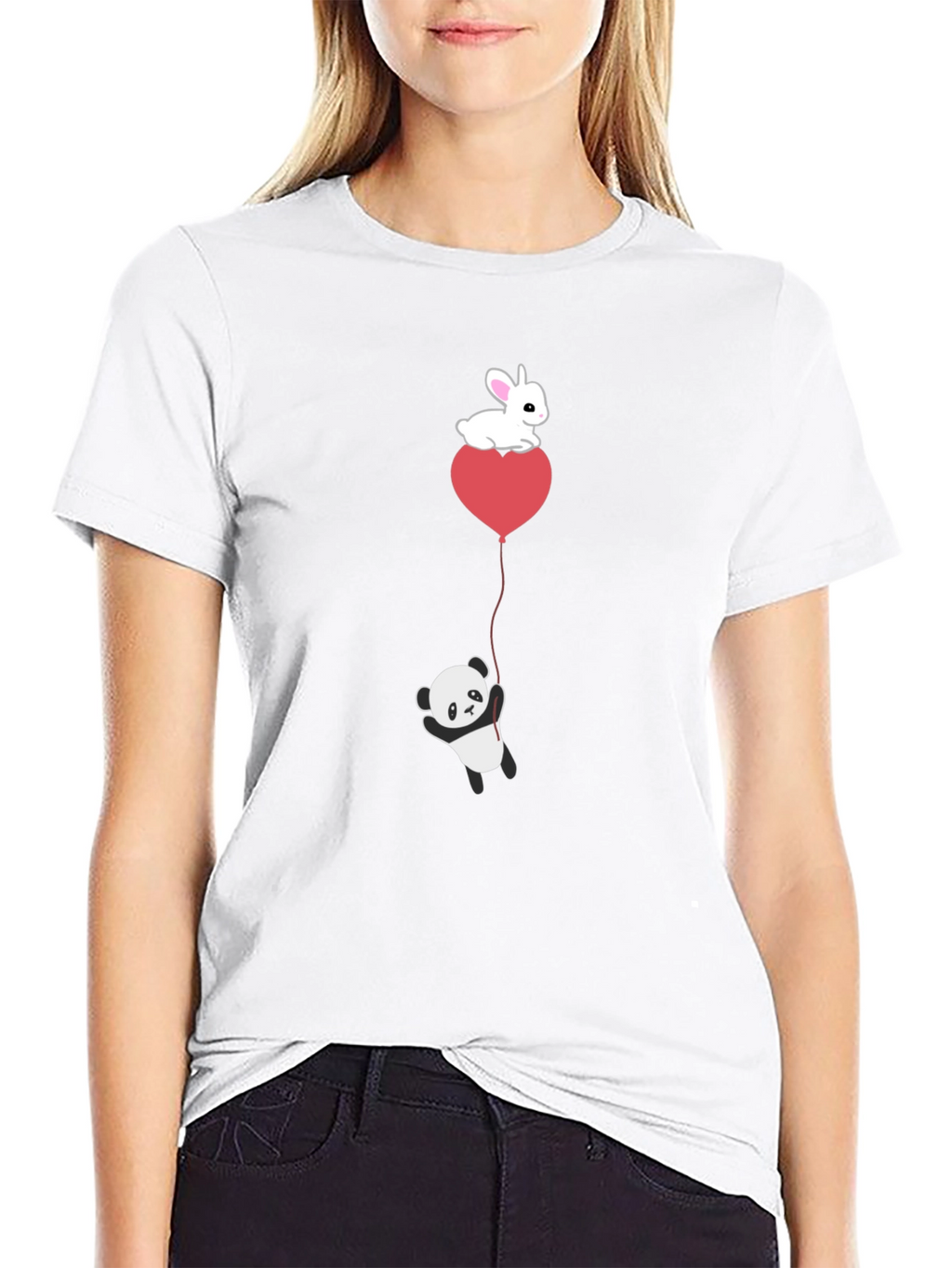 Panda & Bunny Heart Balloon T-Shirt
