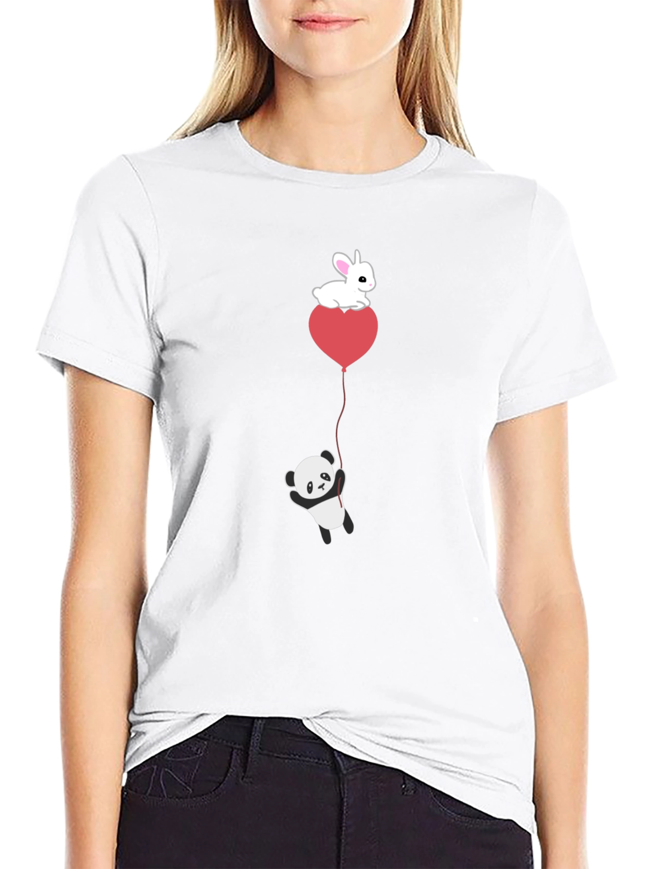 Panda & Bunny Heart Balloon T-Shirt