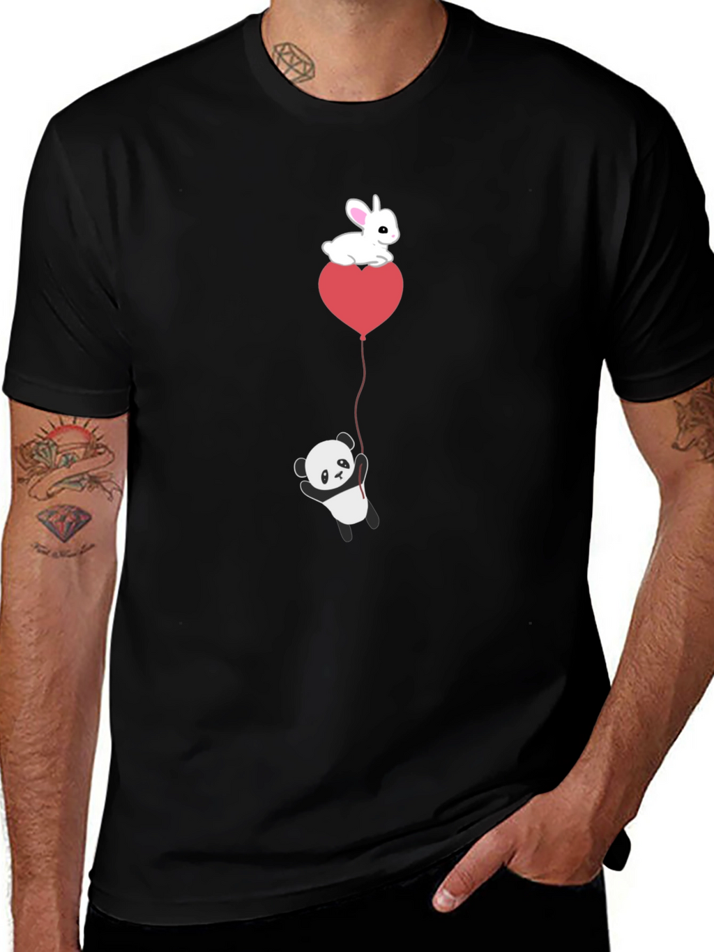 Panda & Bunny Heart Balloon T-Shirt