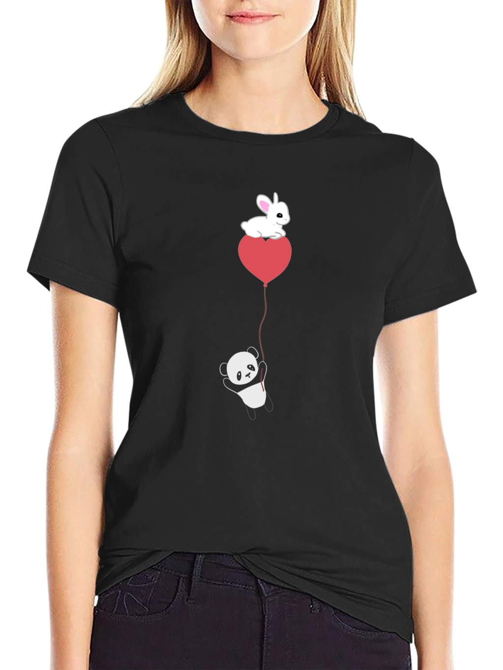 Panda & Bunny Heart Balloon T-Shirt