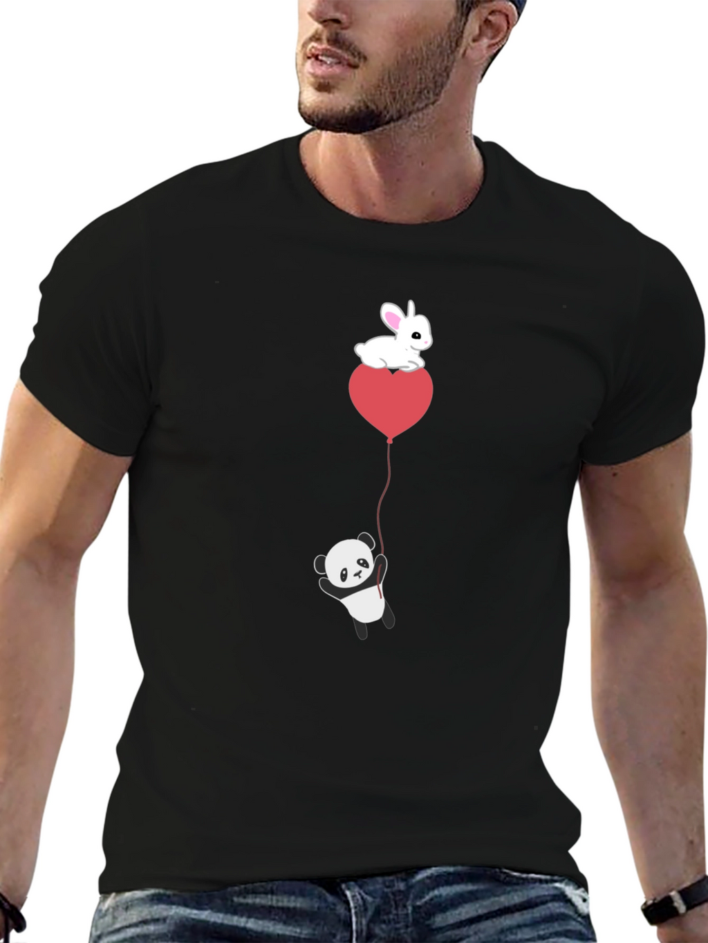 Panda & Bunny Heart Balloon T-Shirt
