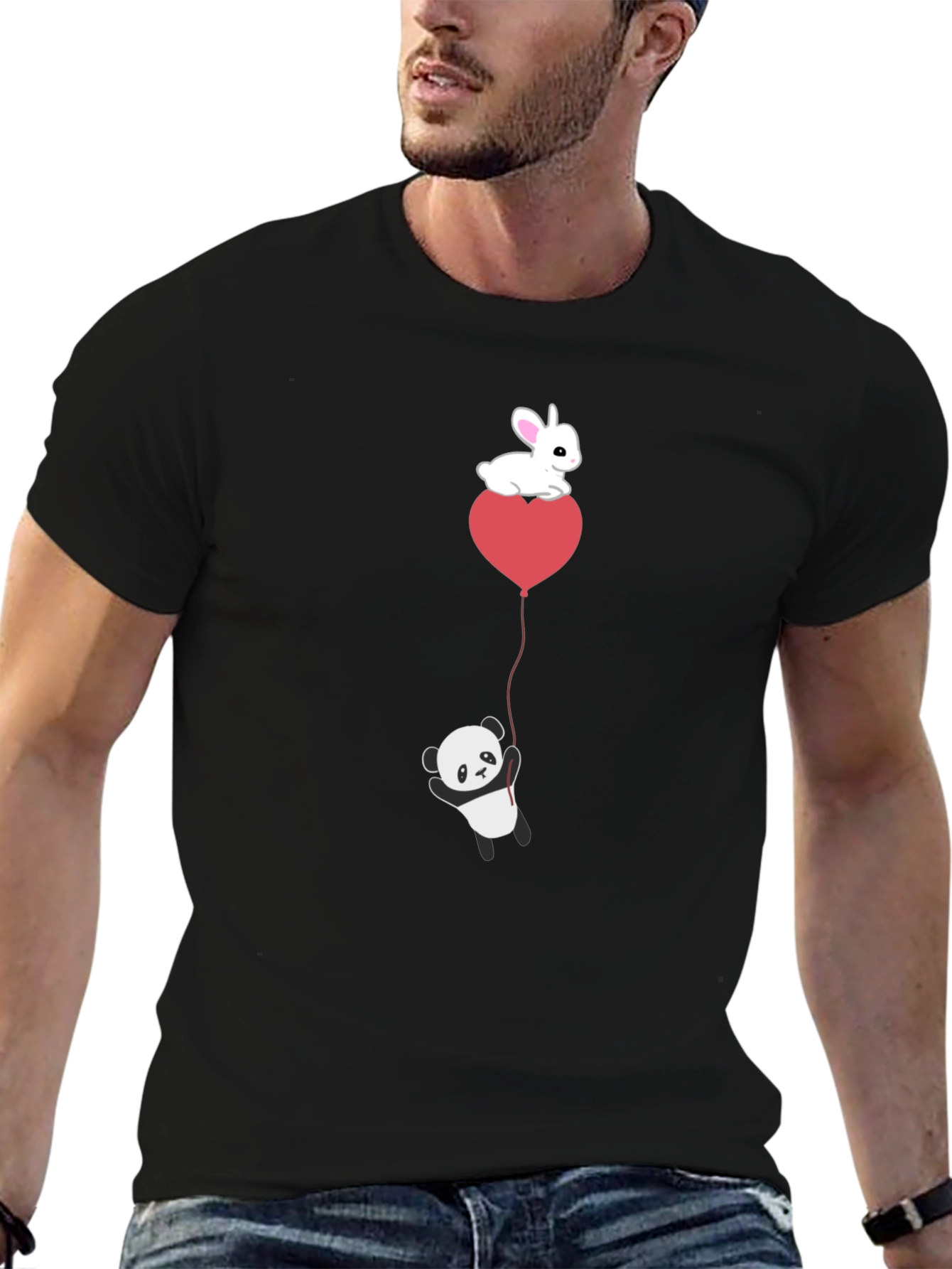 Panda & Bunny Heart Balloon T-Shirt