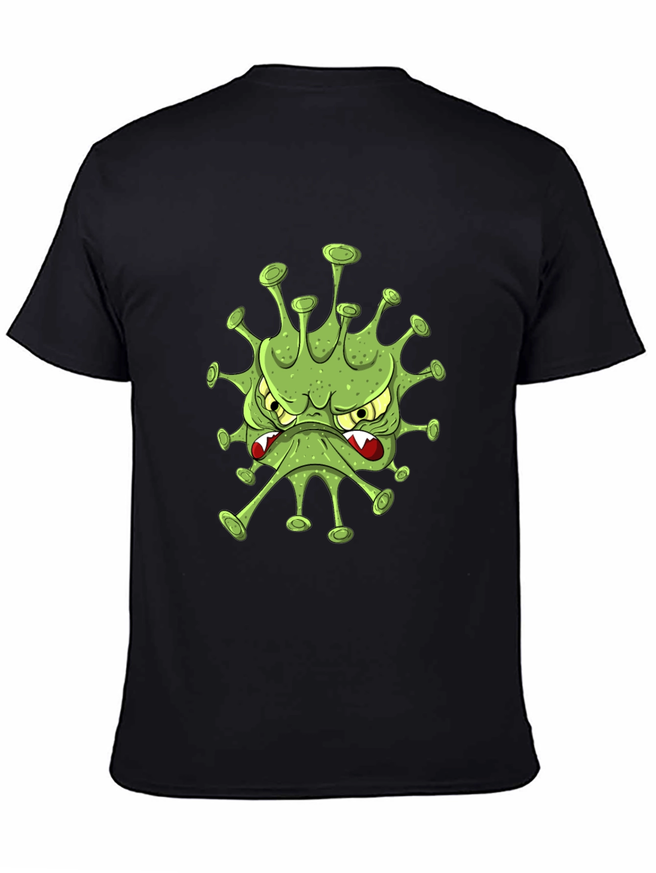 Mens Black T-Shirt with Cartoon Virus Design