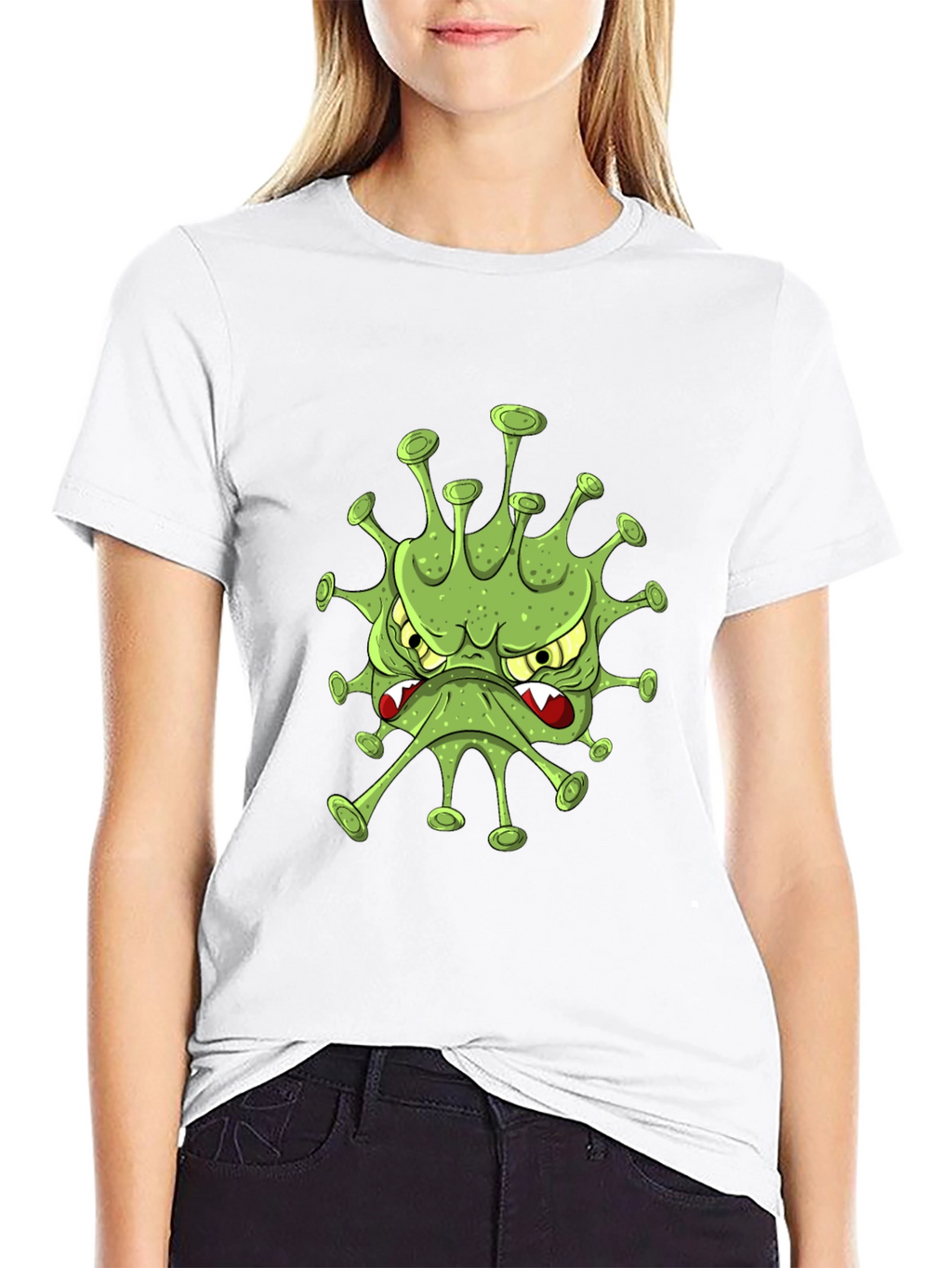 Mens Black T-Shirt with Cartoon Virus Design
