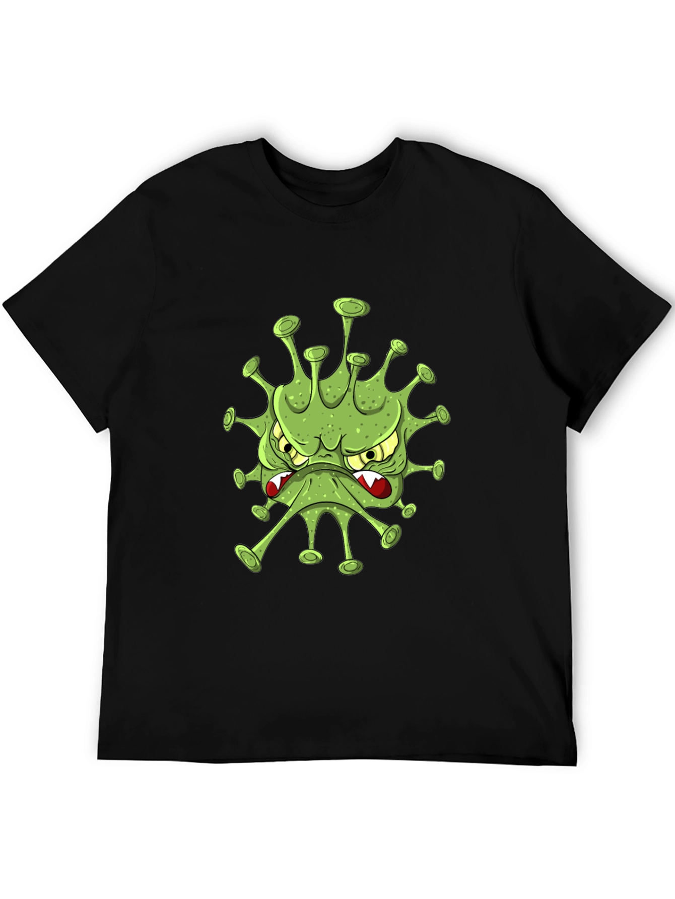 Mens Black T-Shirt with Cartoon Virus Design
