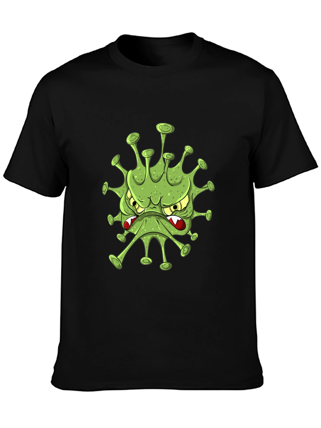 Mens Black T-Shirt with Cartoon Virus Design