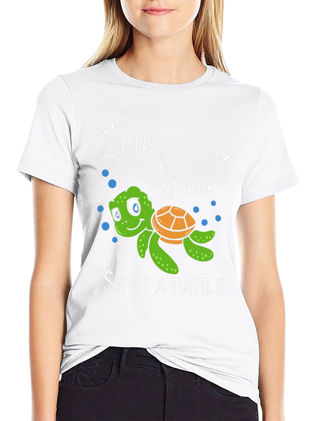 Skip A Straw Save A Turtle Black T-Shirt