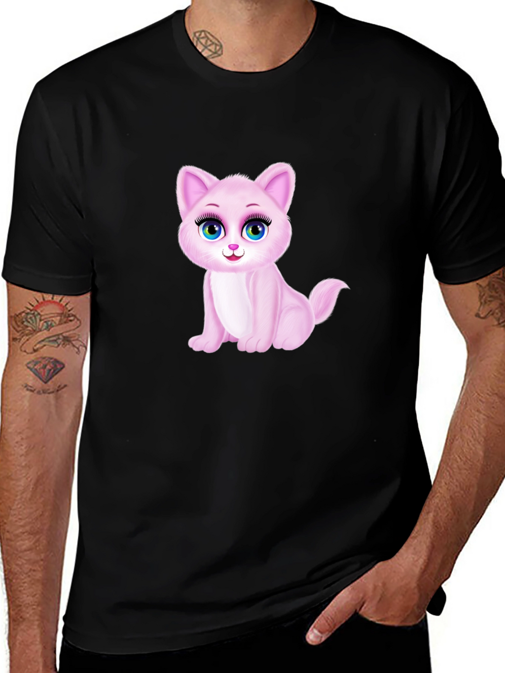 Cute Pink Kitten Graphic Tee - Soft Cotton Blend