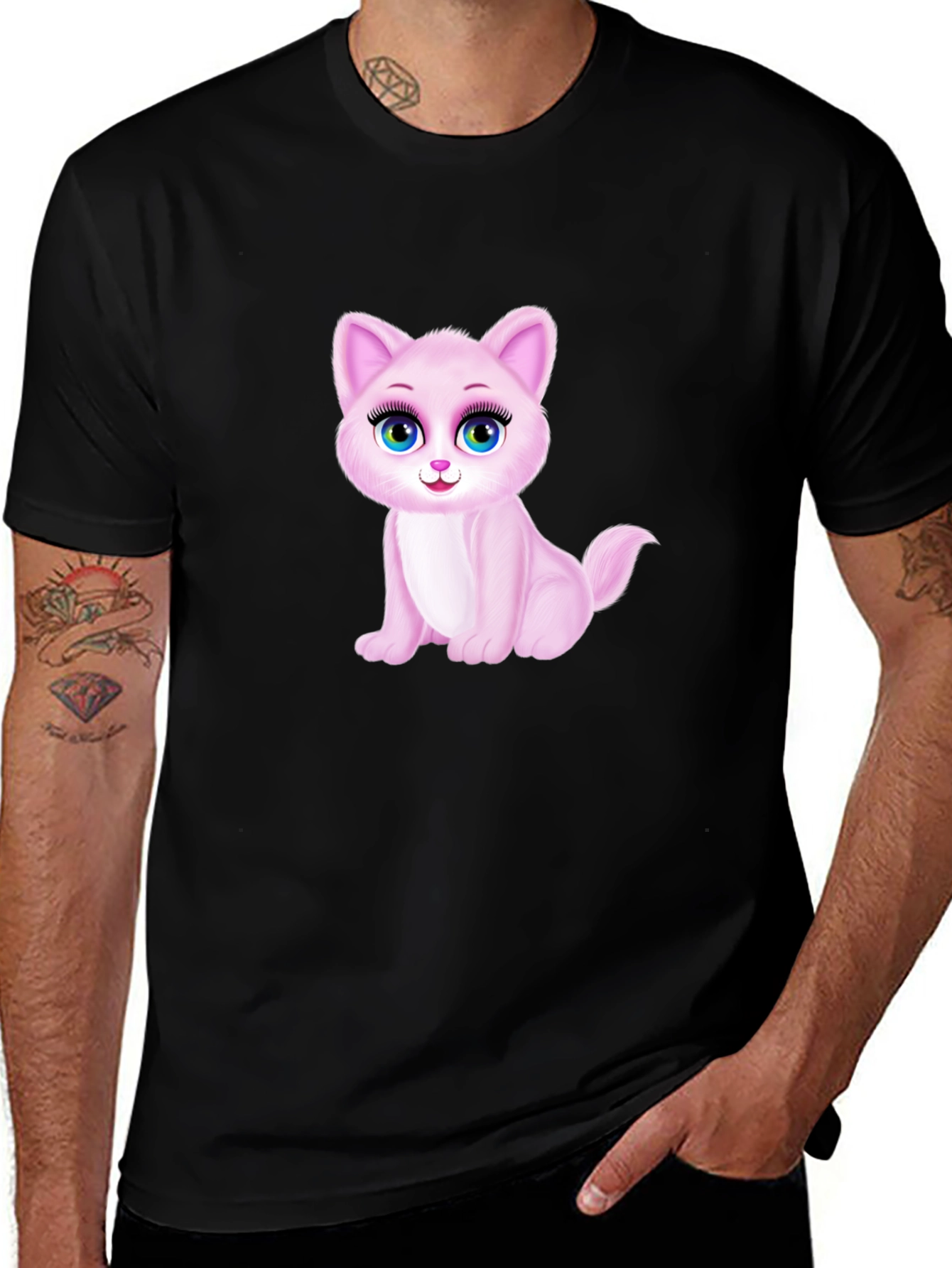 Cute Pink Kitten Graphic Tee - Soft Cotton Blend