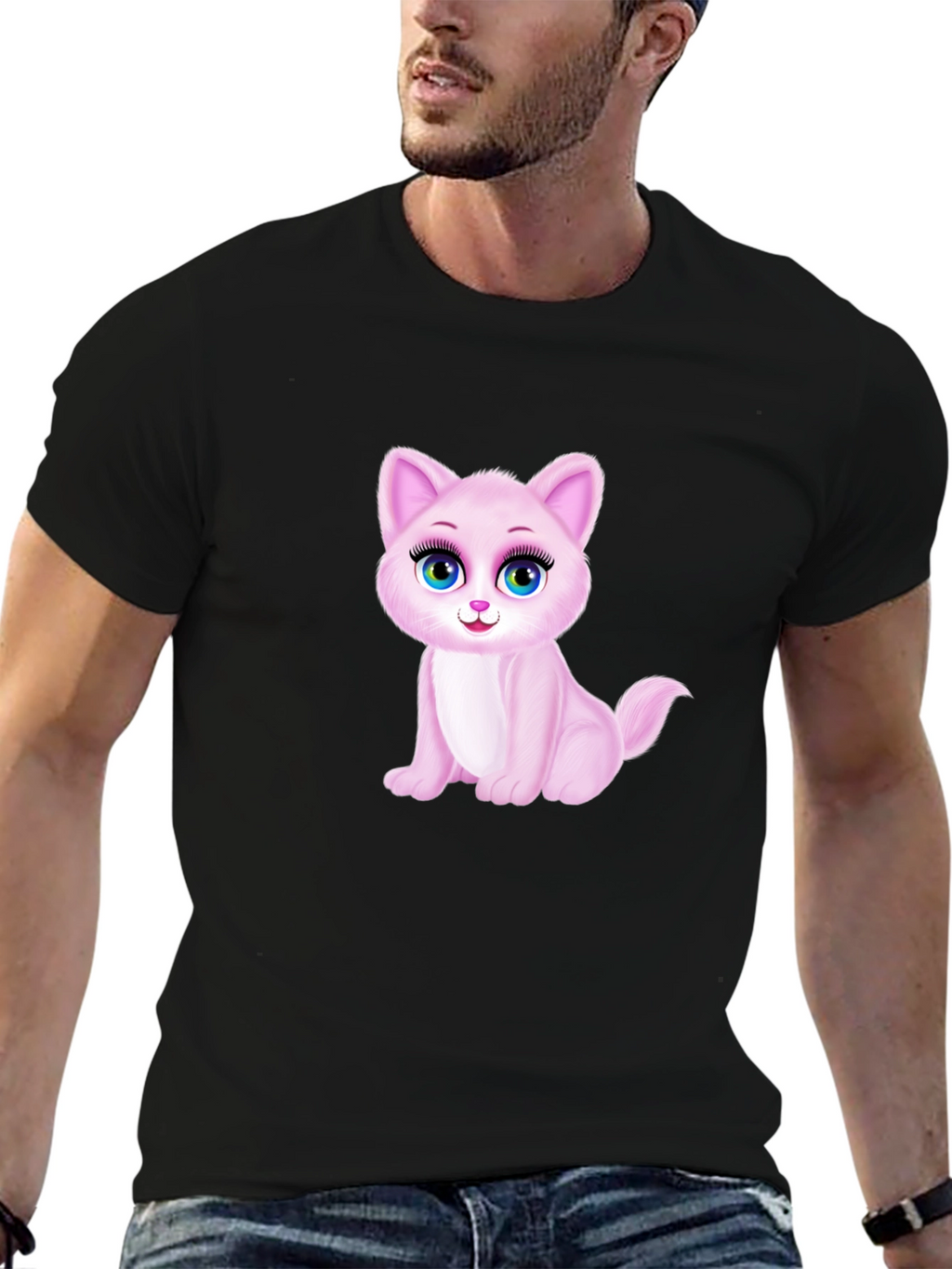 Cute Pink Kitten Graphic Tee - Soft Cotton Blend