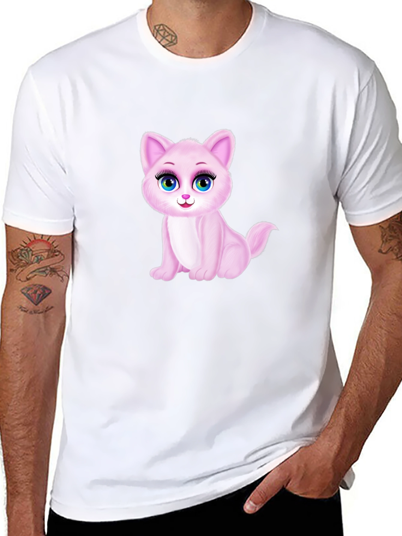 Cute Pink Kitten Graphic Tee - Soft Cotton Blend