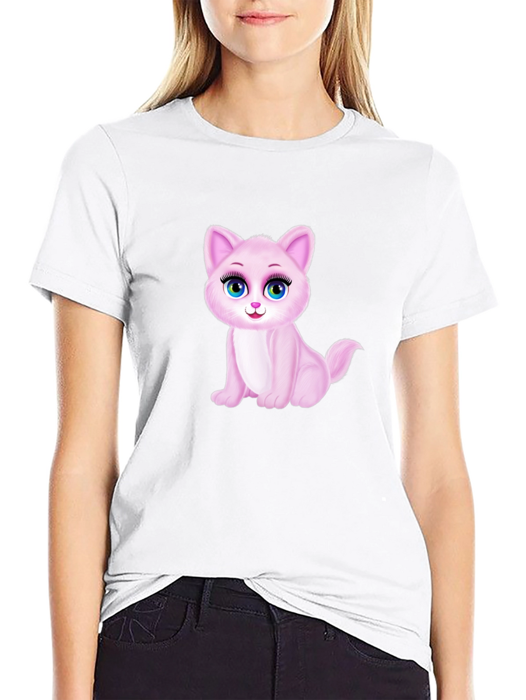 Cute Pink Kitten Graphic Tee - Soft Cotton Blend