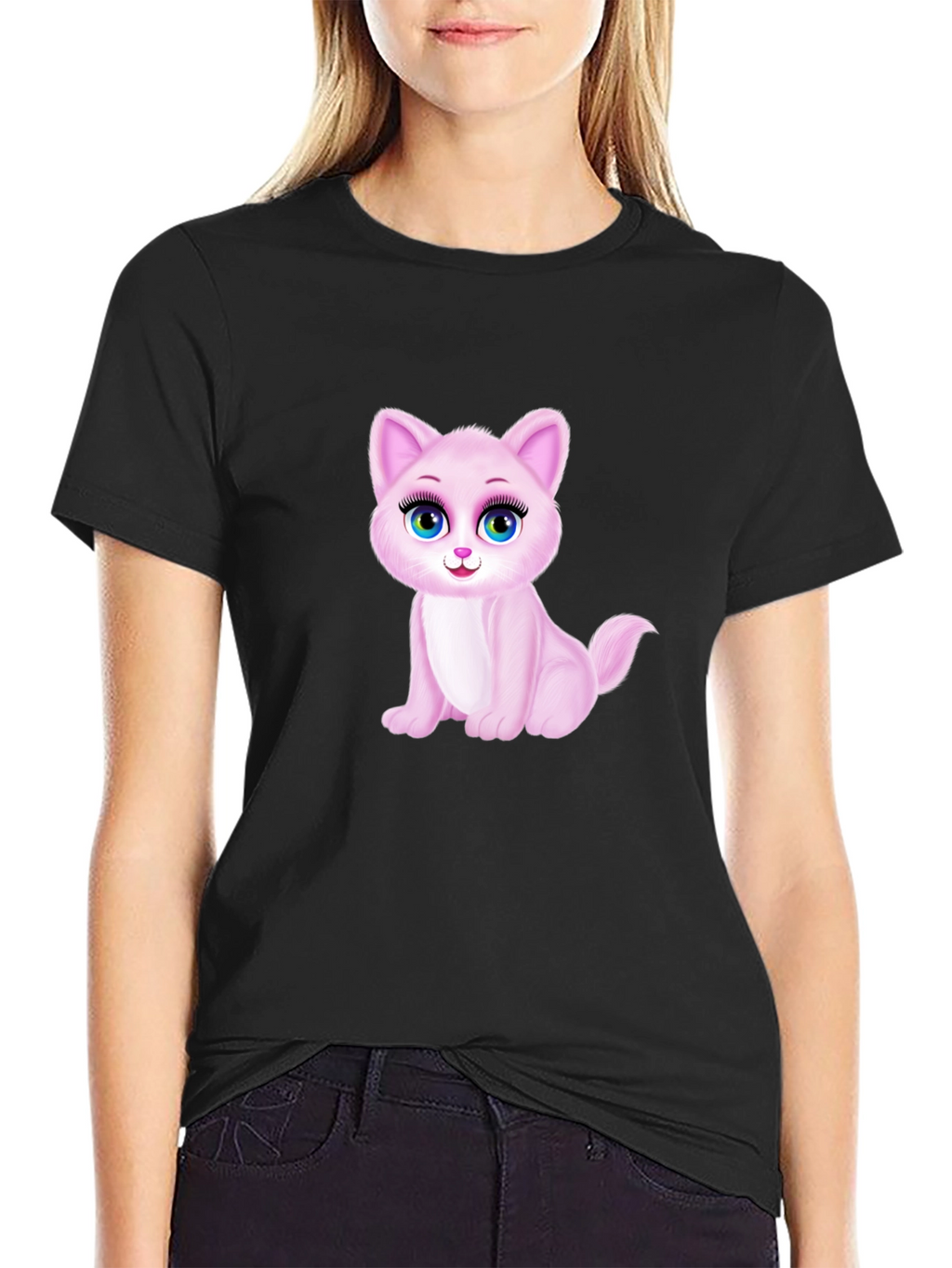 Cute Pink Kitten Graphic Tee - Soft Cotton Blend