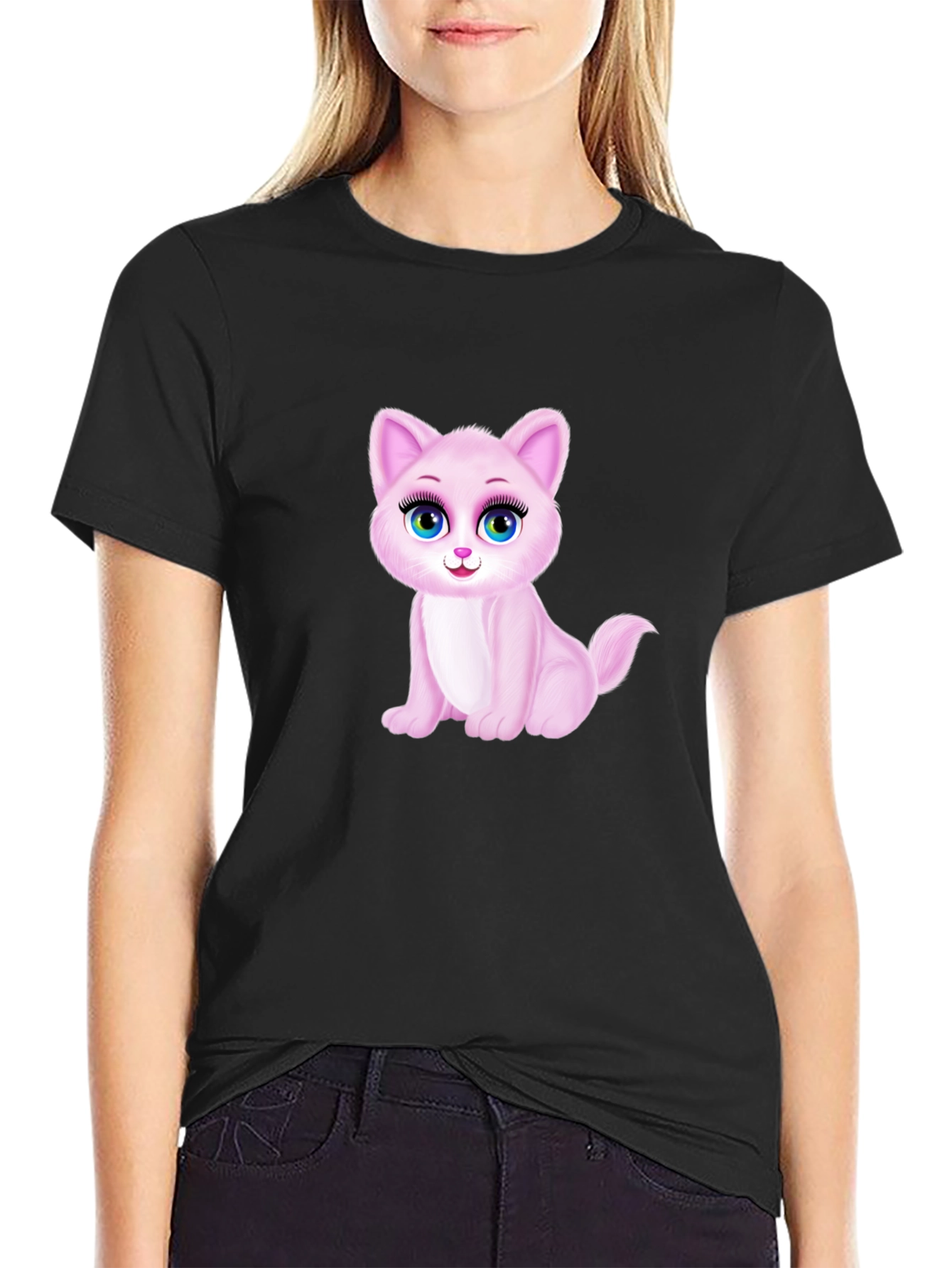 Cute Pink Kitten Graphic Tee - Soft Cotton Blend