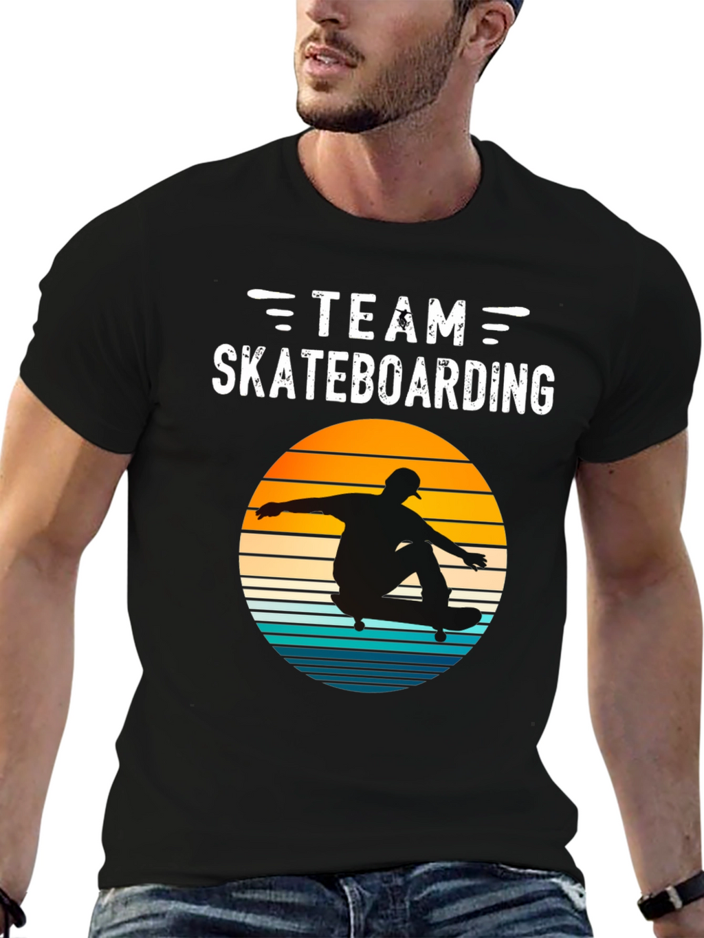 Team Skateboarding T-Shirt Retro Sunset Design
