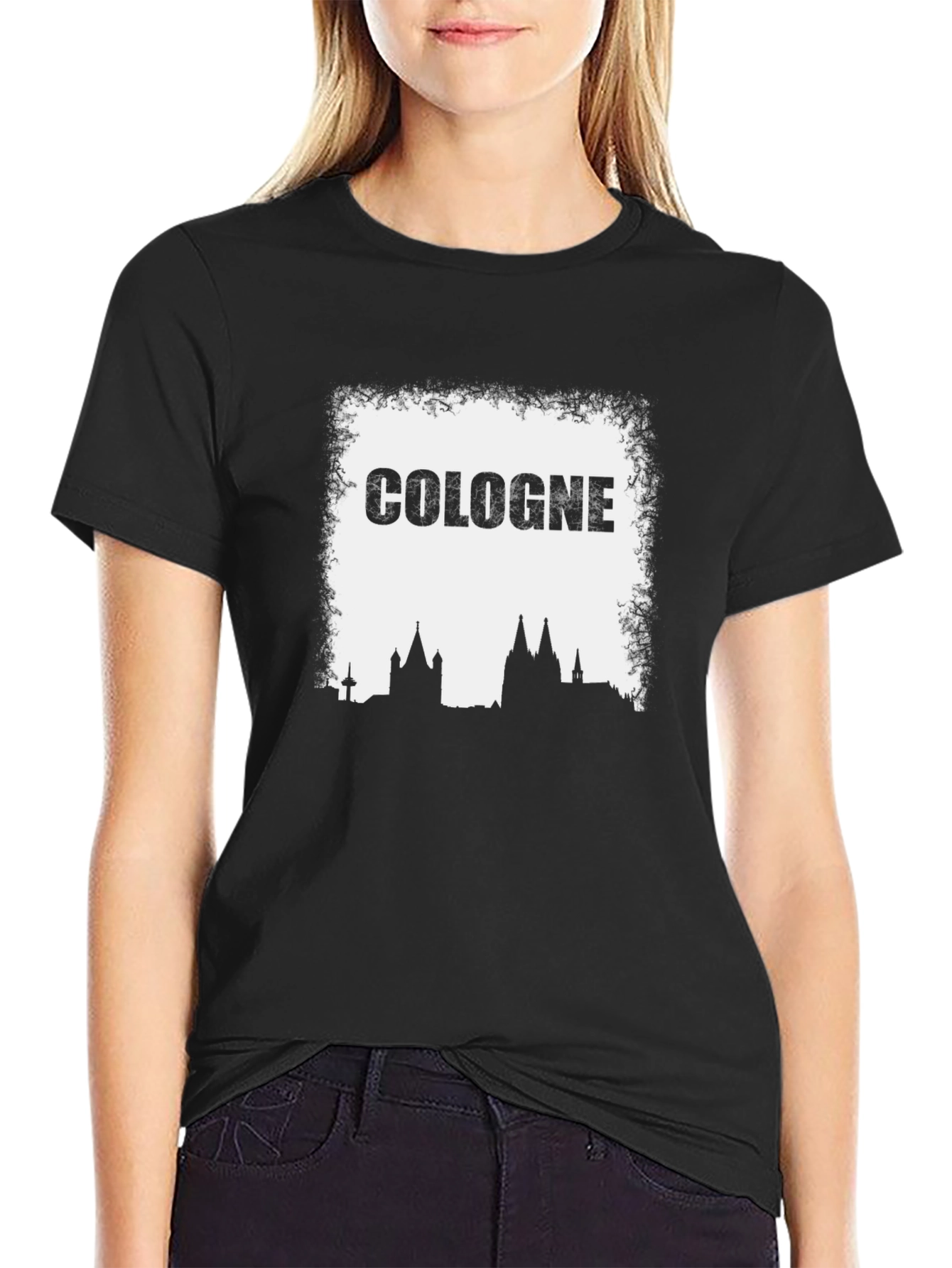 Cologne Skyline Graphic Tee - Black Cotton T-Shirt