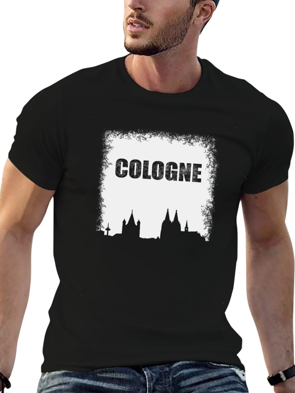 Cologne Skyline Graphic Tee - Black Cotton T-Shirt