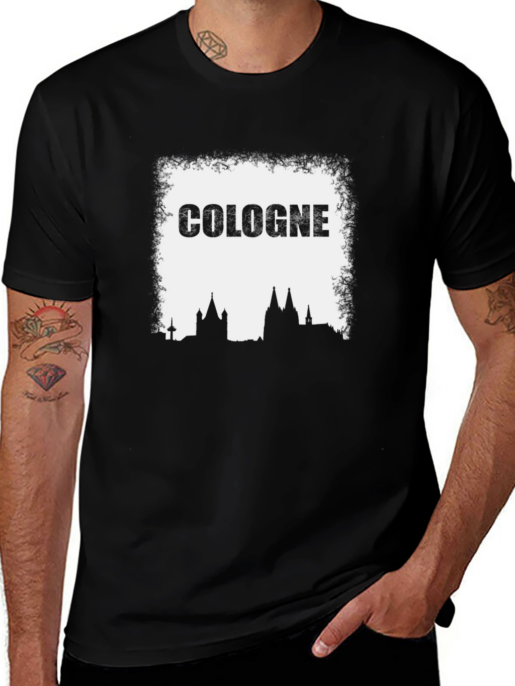 Cologne Skyline Graphic Tee - Black Cotton T-Shirt
