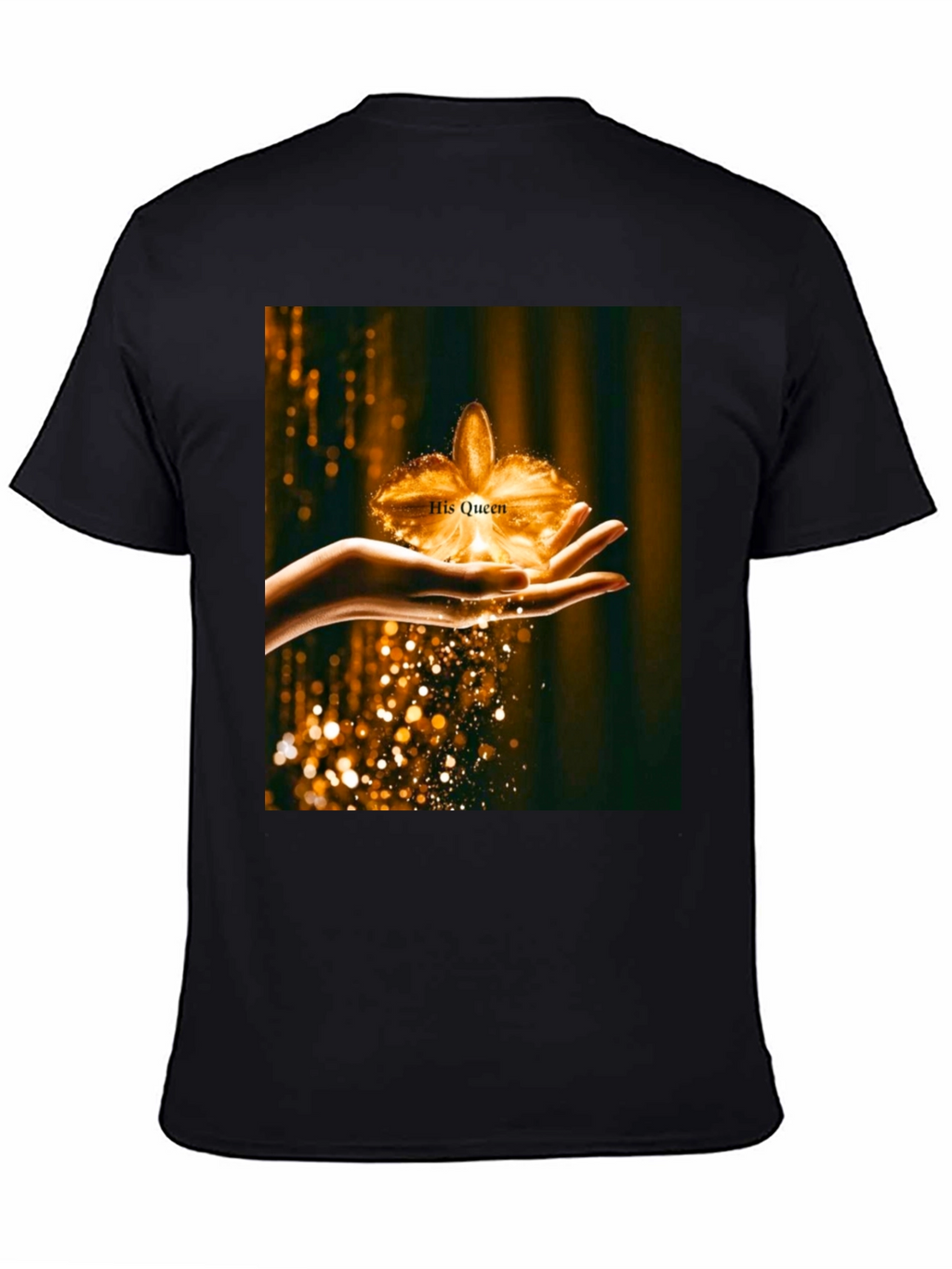 His Queen Gold Flower Graphic Black T-Shirt