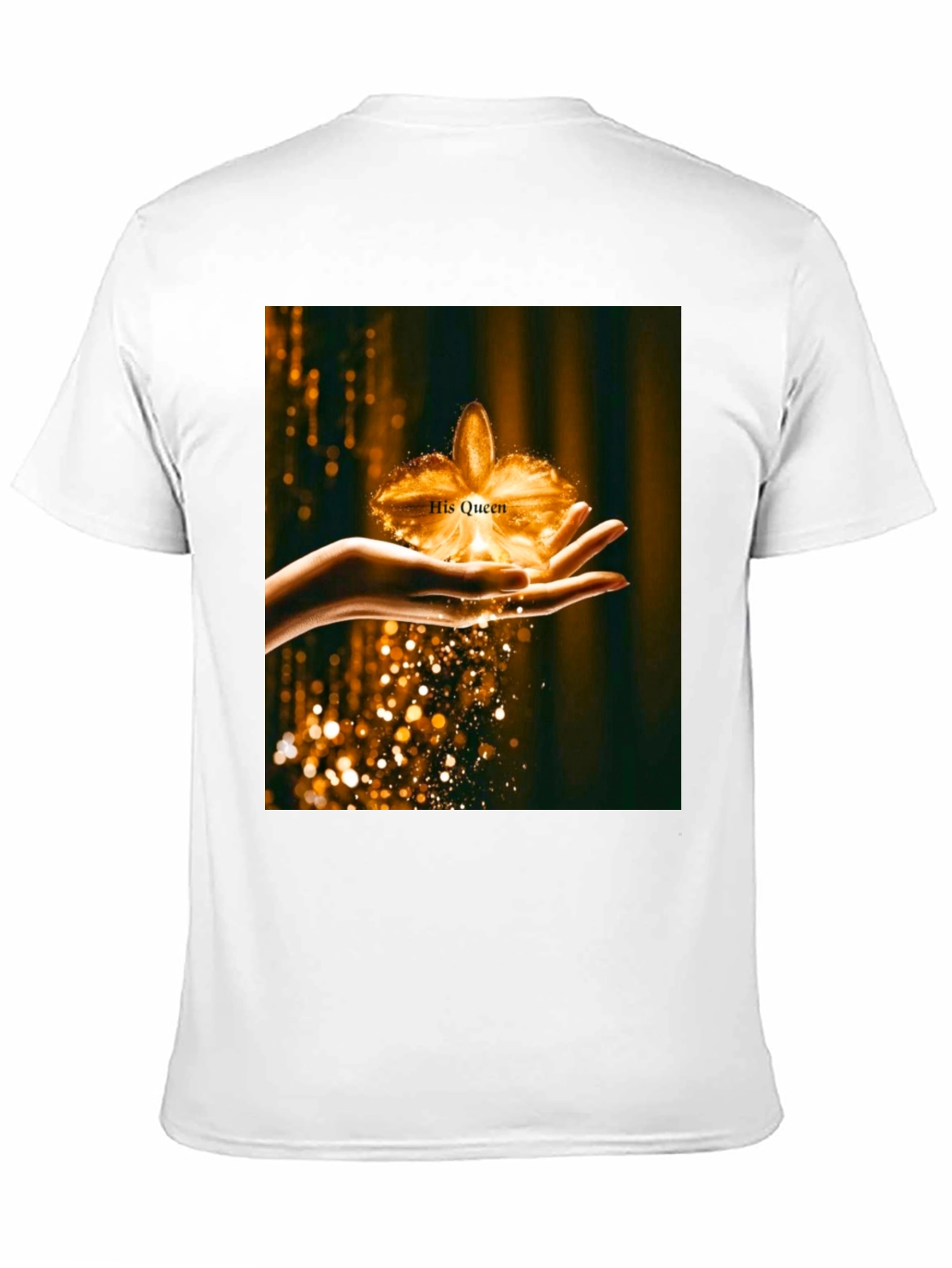 His Queen Gold Flower Graphic Black T-Shirt