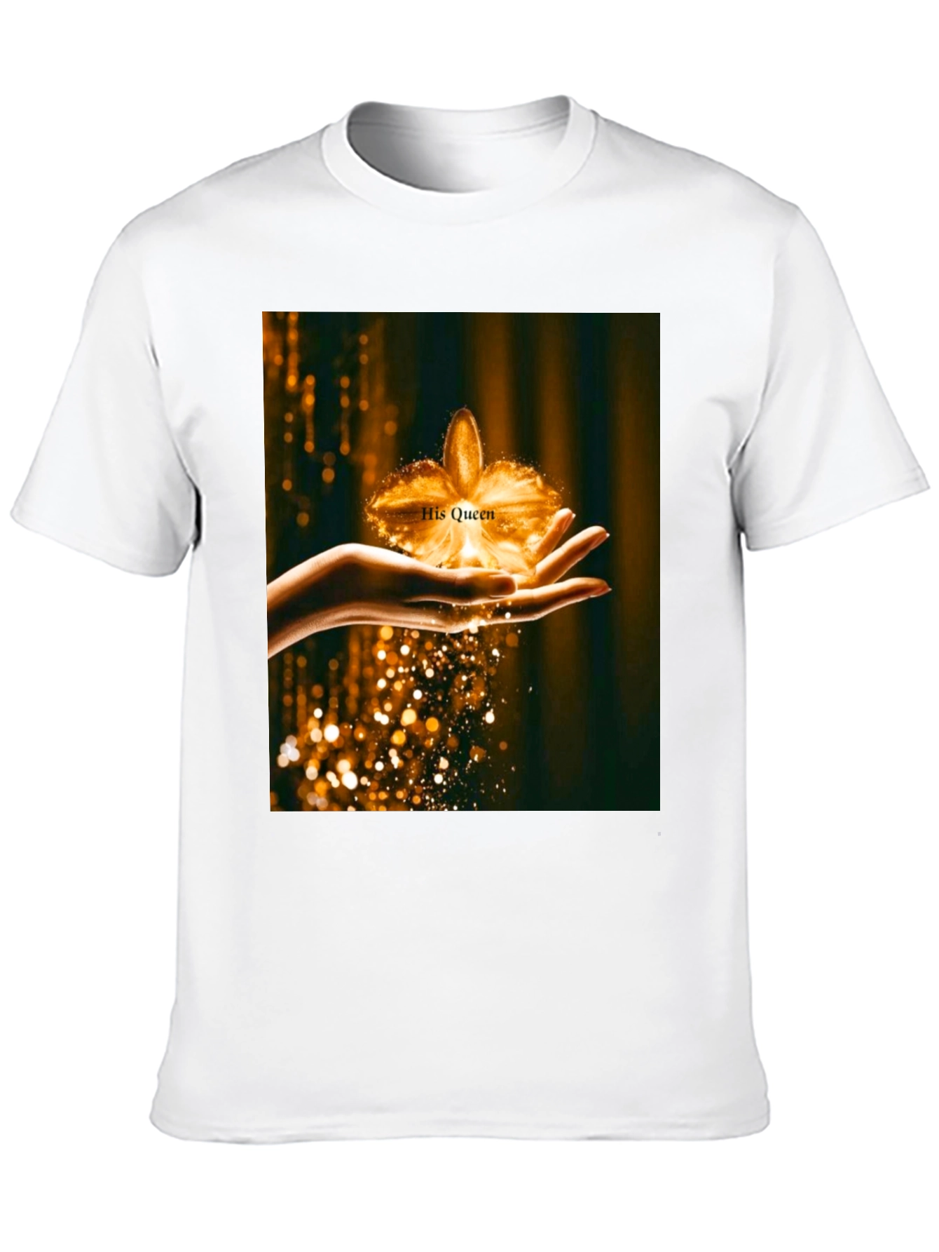 His Queen Gold Flower Graphic Black T-Shirt