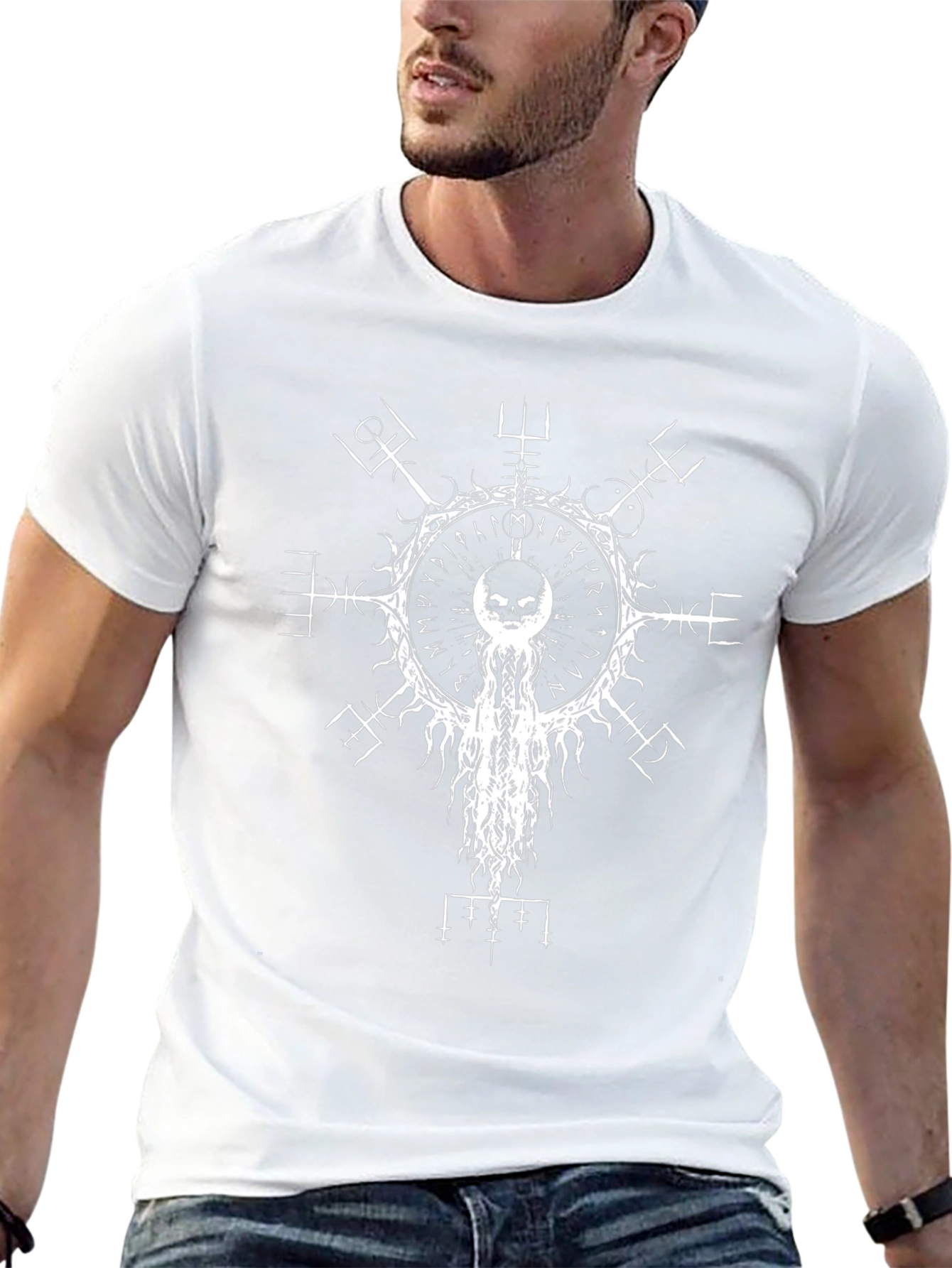 Black T-Shirt with White Occult Design