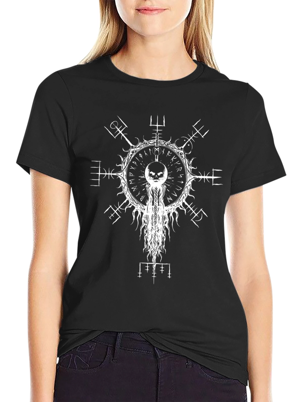 Black T-Shirt with White Occult Design