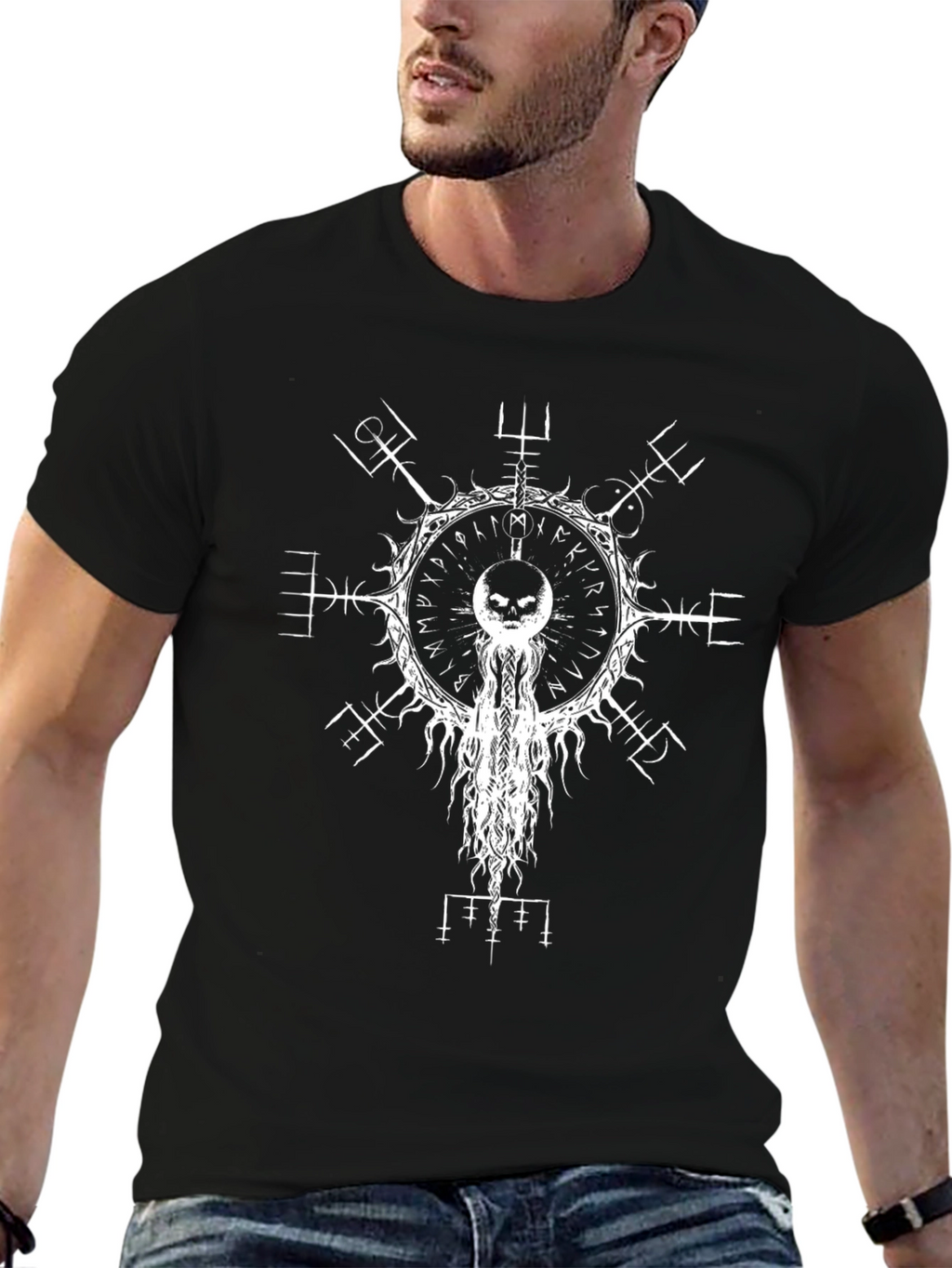 Black T-Shirt with White Occult Design
