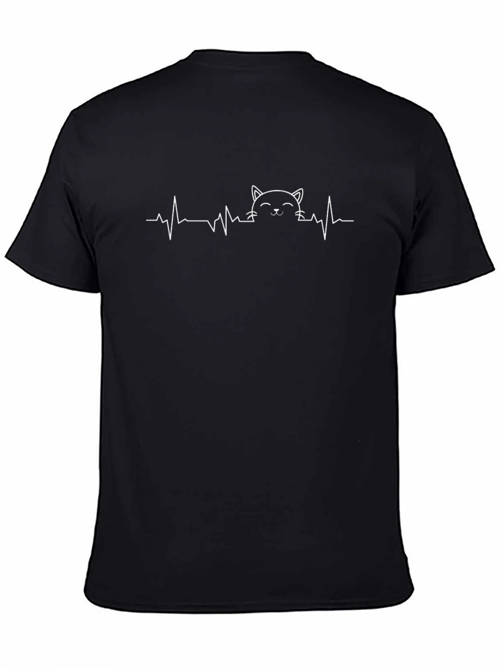 Cat Heartbeat Graphic Tee - Black Cotton Casual T-Shirt
