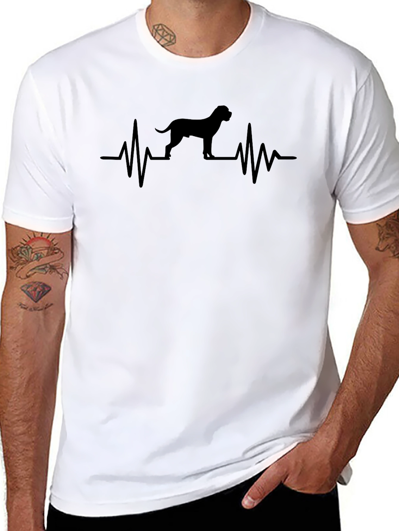 Dog Heartbeat Graphic T-Shirt - Black