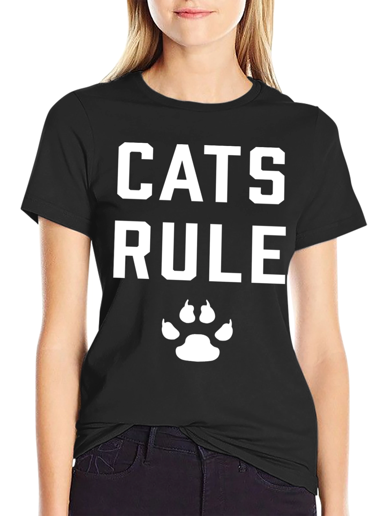 Cats Rule T-Shirt - Black Cotton Cat Lover Tee