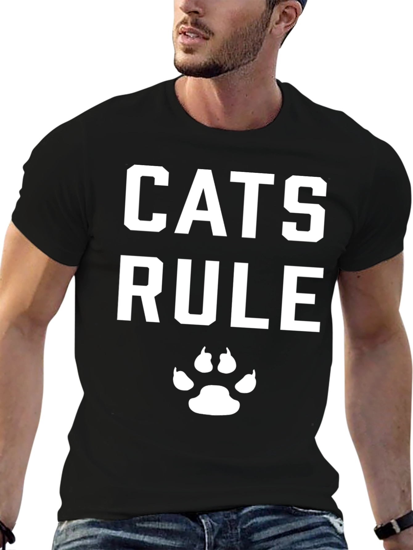 Cats Rule T-Shirt - Black Cotton Cat Lover Tee