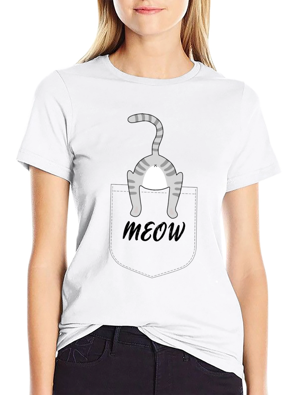 Funny Cat Pocket T-Shirt - Meow!
