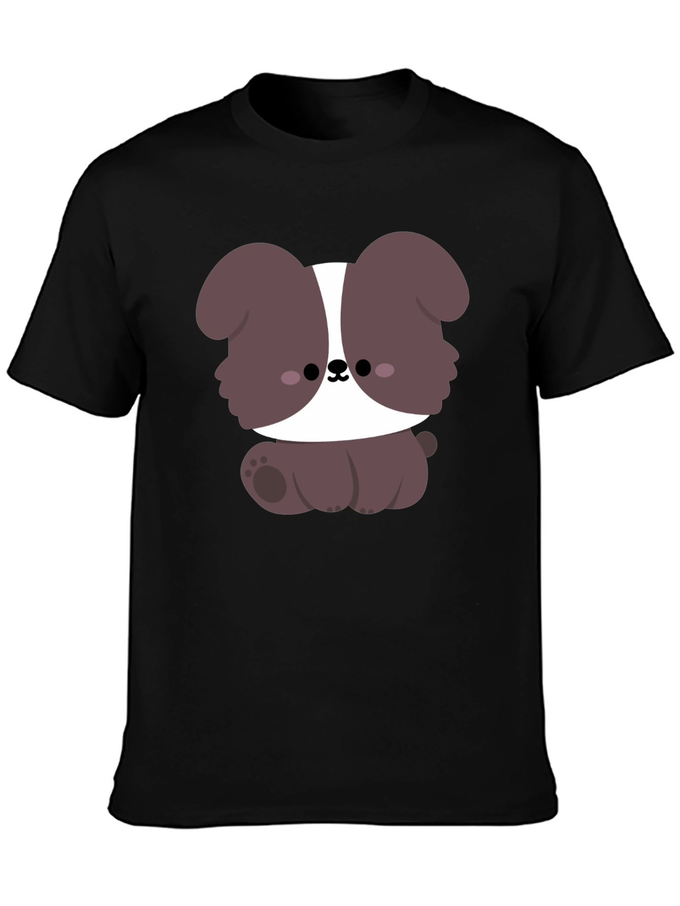Cute Cartoon Dog Graphic Black T-Shirt