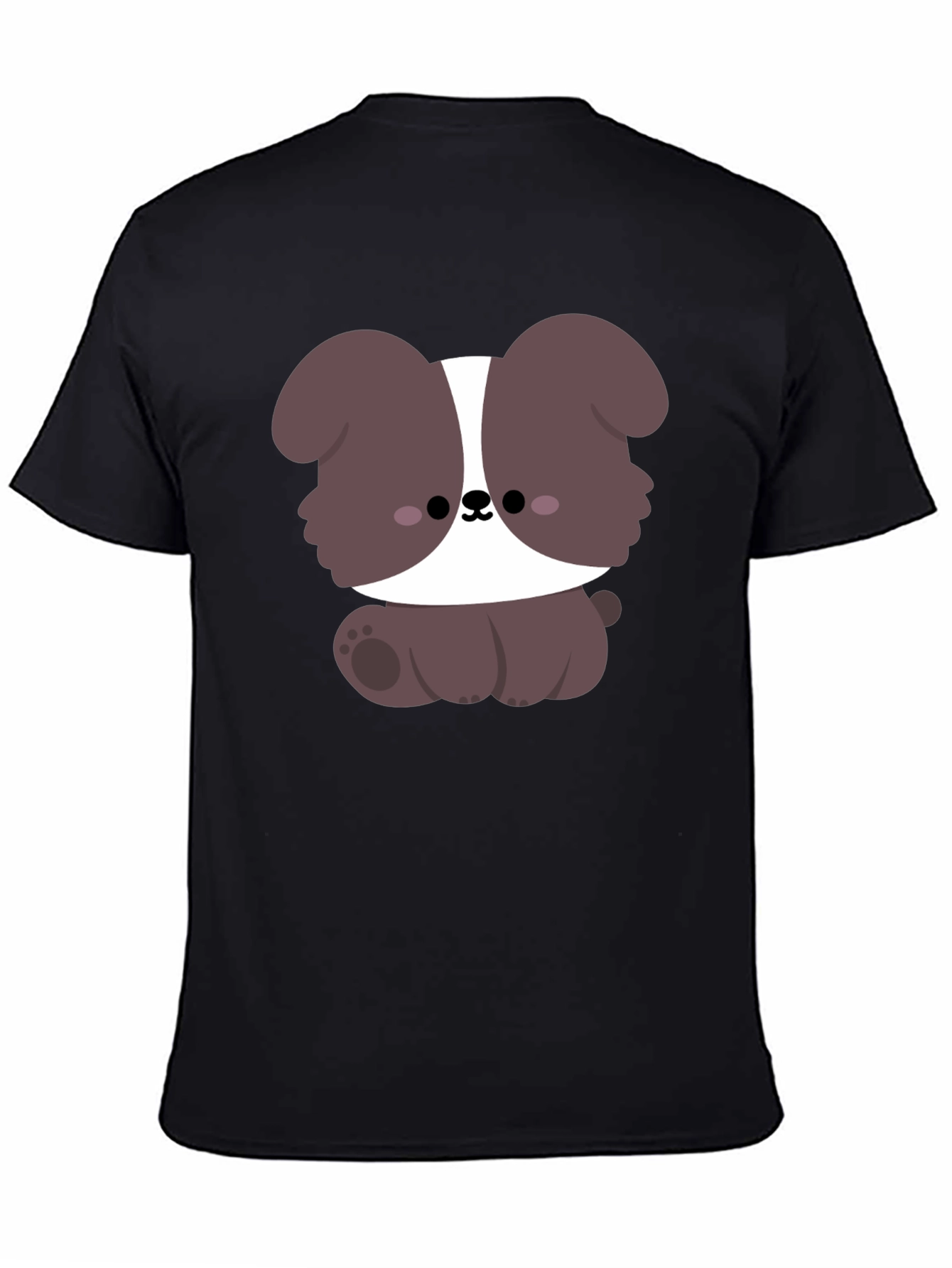 Cute Cartoon Dog Graphic Black T-Shirt