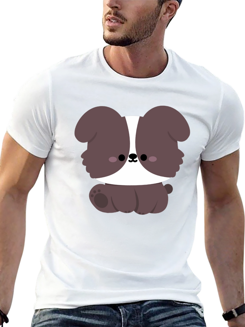 Cute Cartoon Dog Graphic Black T-Shirt