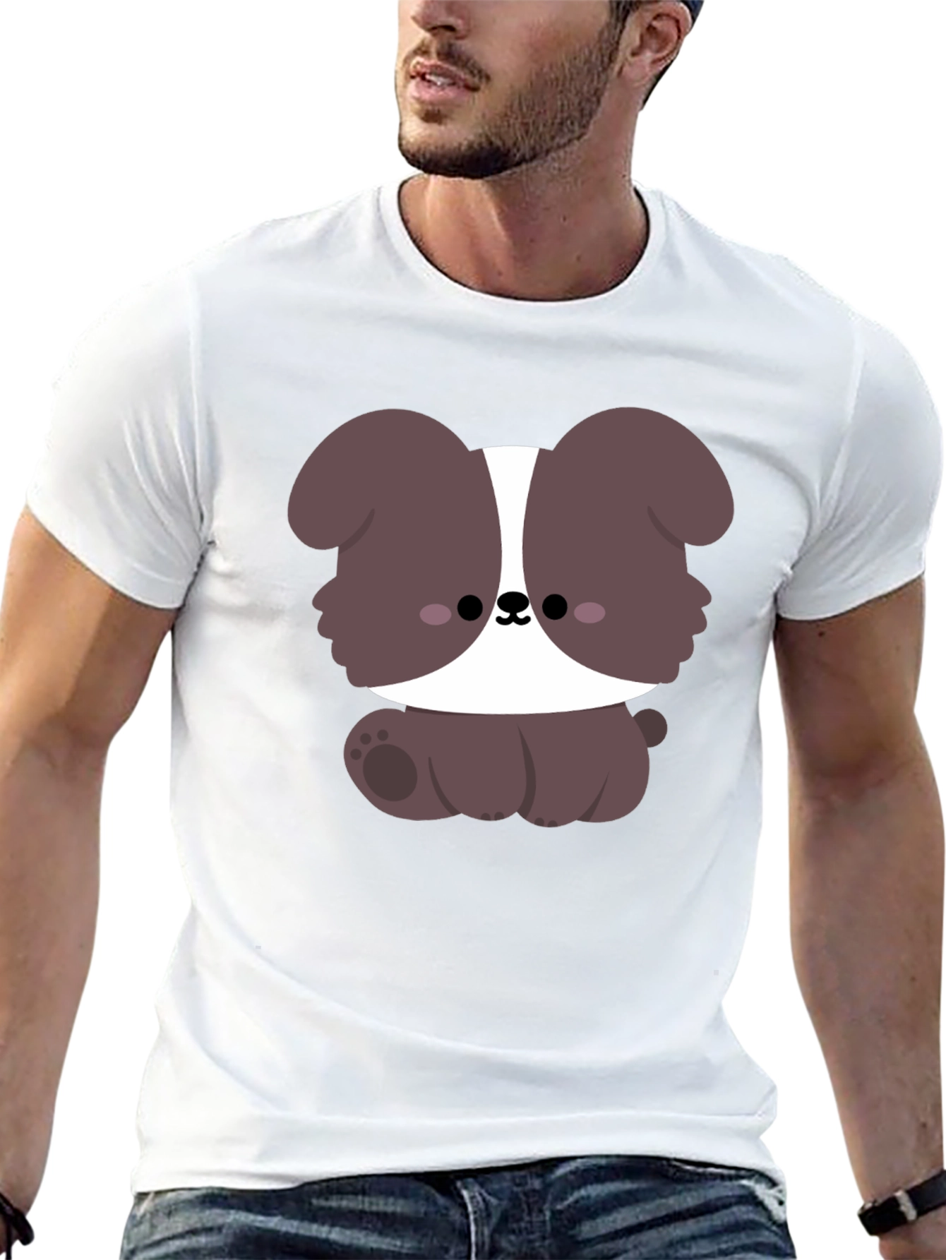 Cute Cartoon Dog Graphic Black T-Shirt