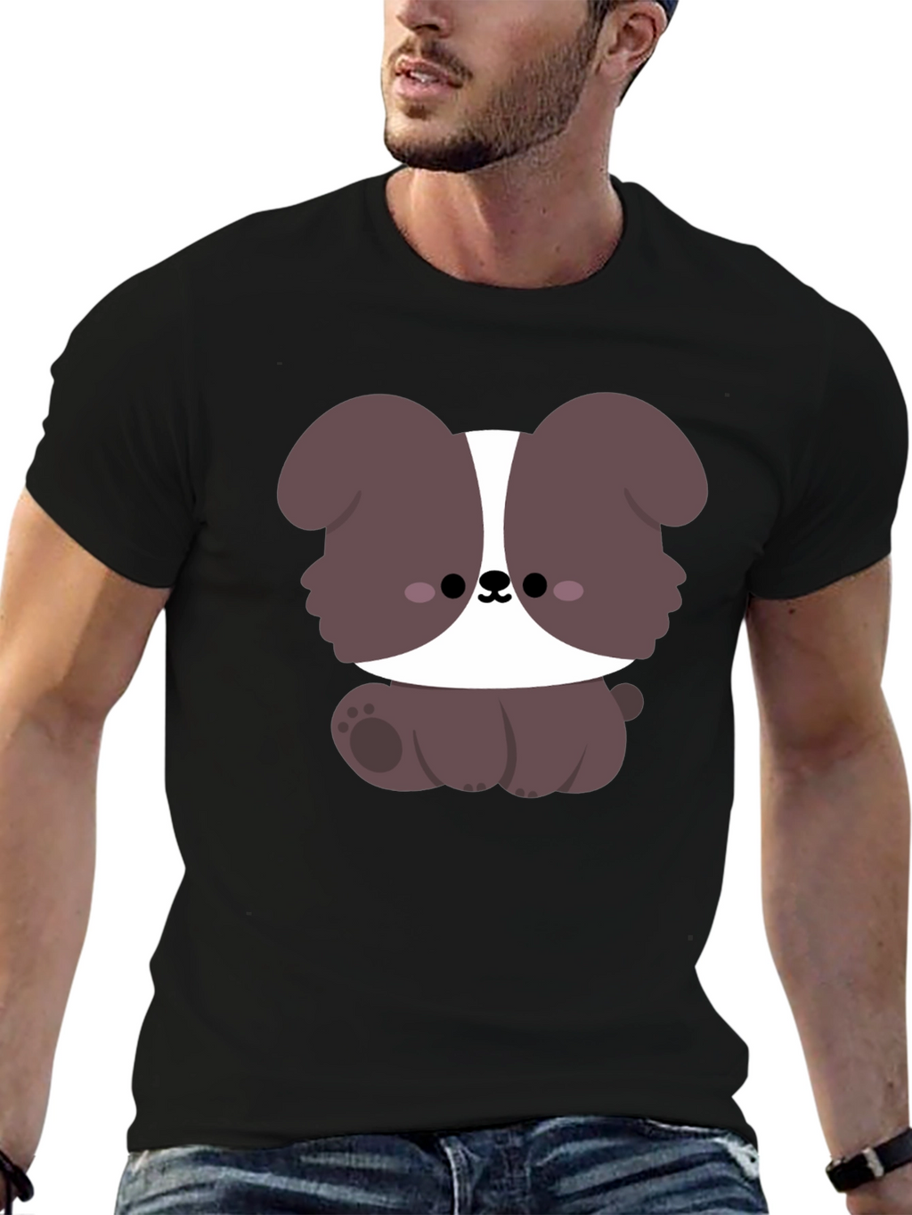 Cute Cartoon Dog Graphic Black T-Shirt