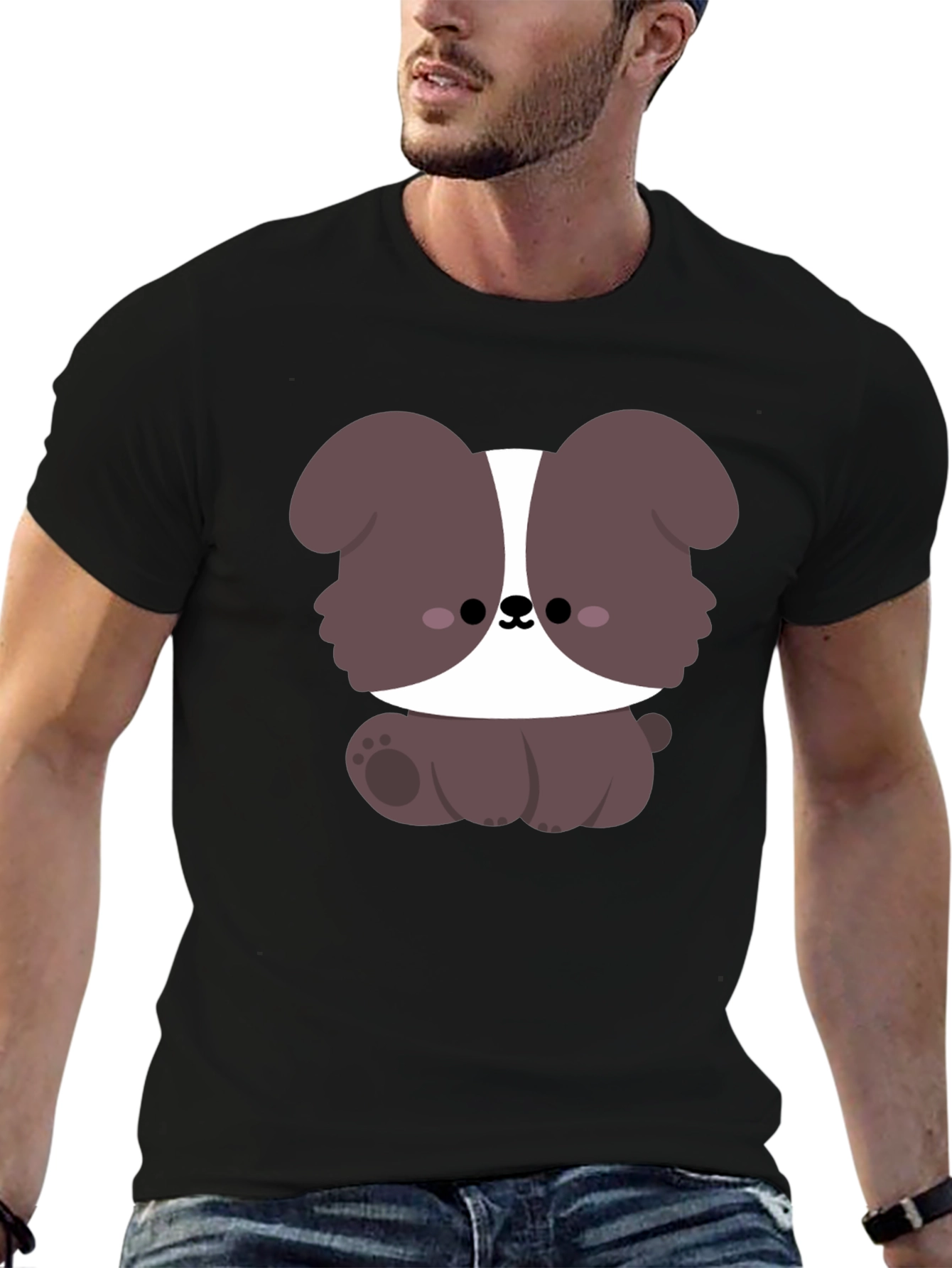 Cute Cartoon Dog Graphic Black T-Shirt