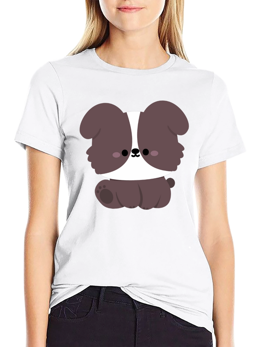 Cute Cartoon Dog Graphic Black T-Shirt