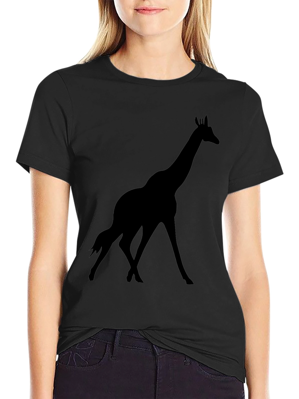 Giraffe Silhouette Graphic Black T-Shirt