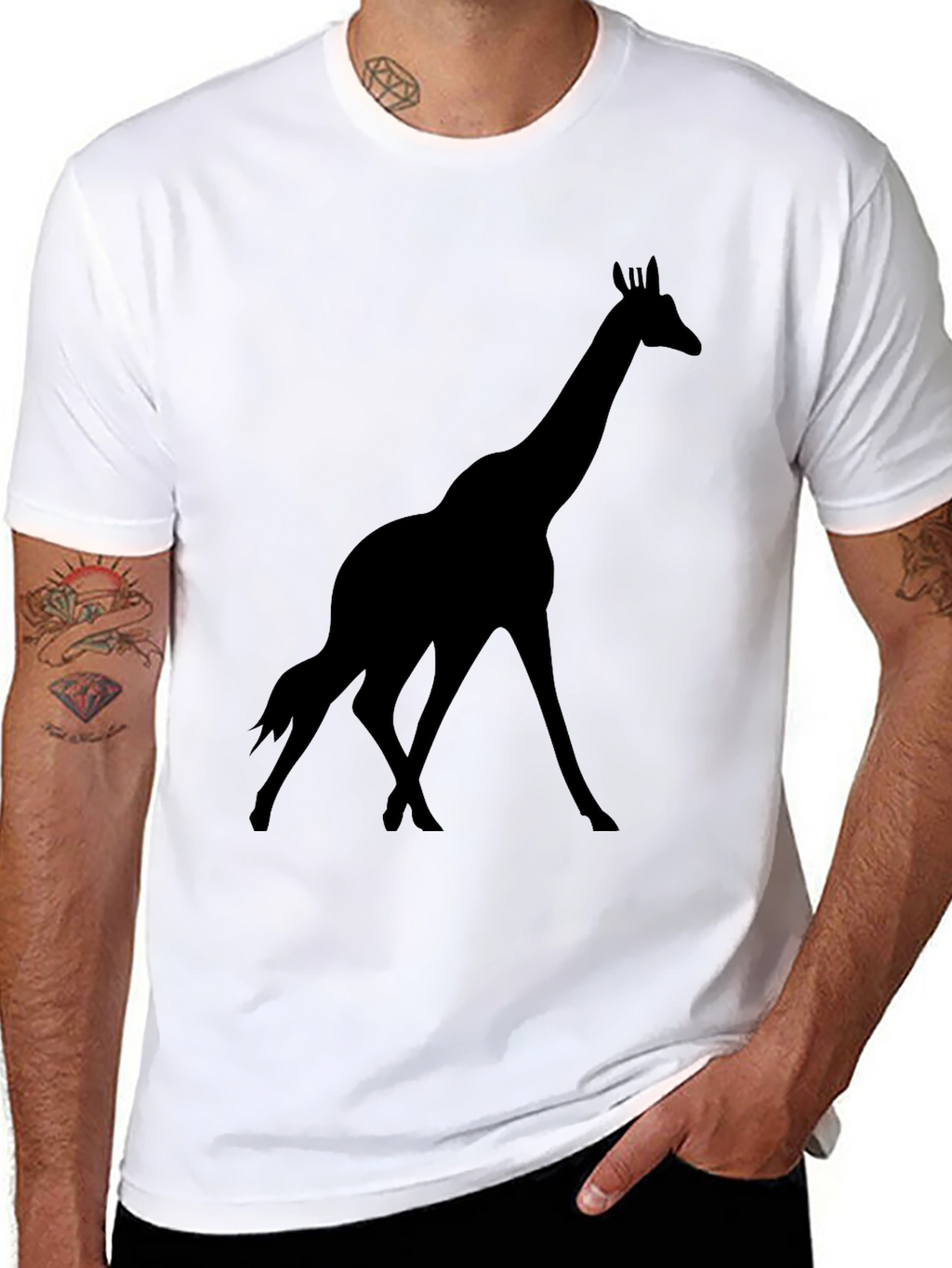 Giraffe Silhouette Graphic Black T-Shirt