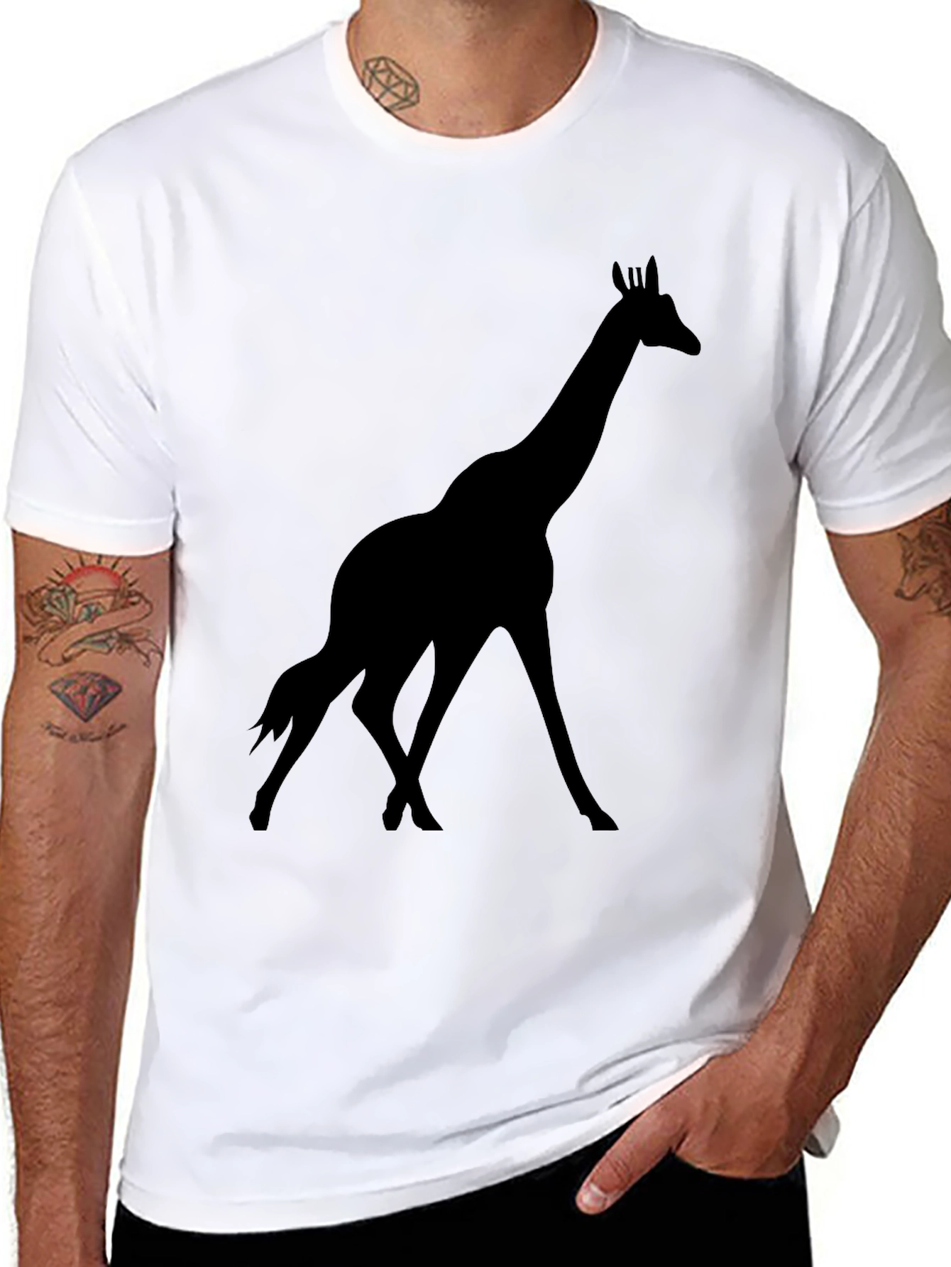 Giraffe Silhouette Graphic Black T-Shirt