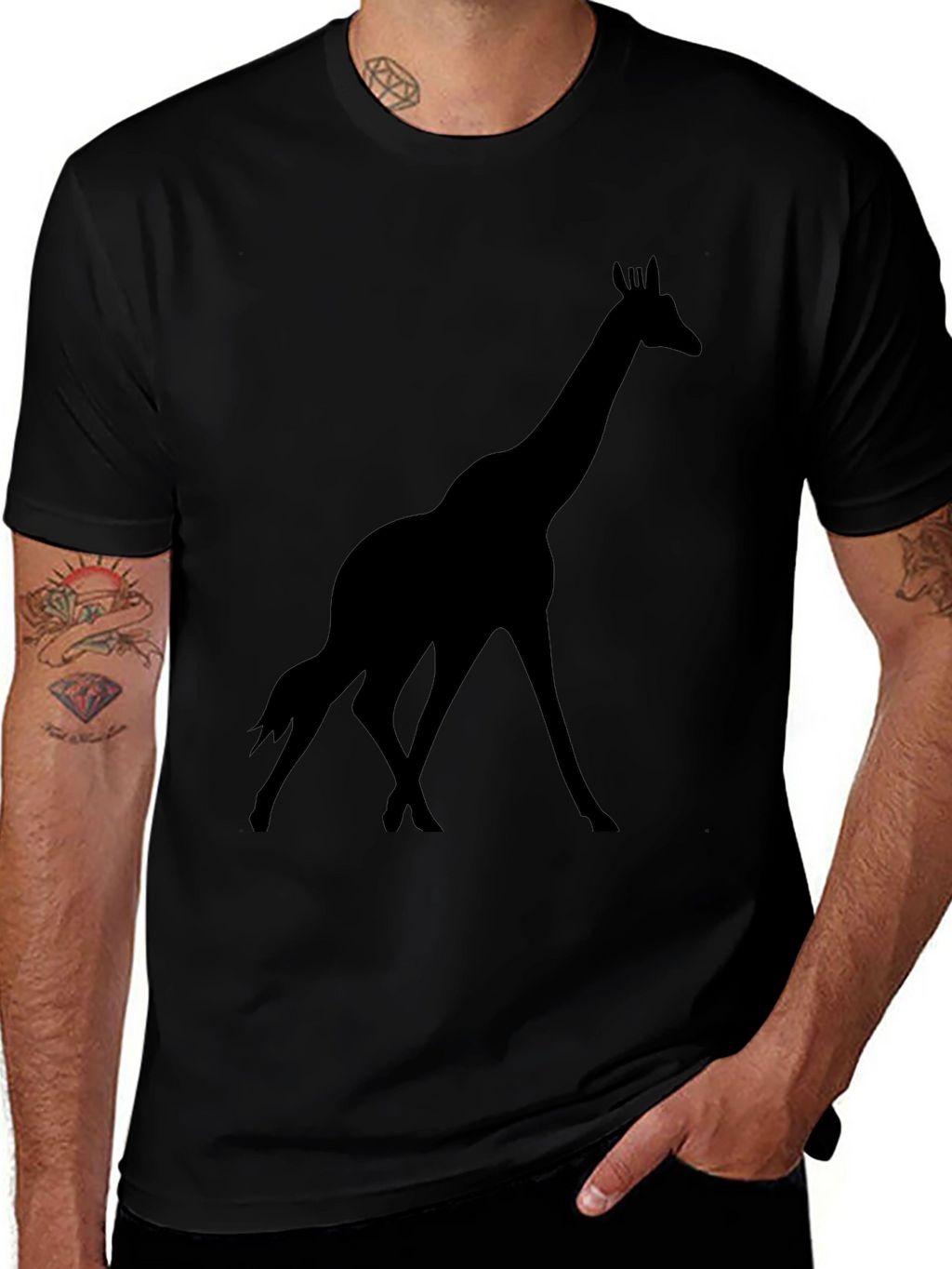 Giraffe Silhouette Graphic Black T-Shirt