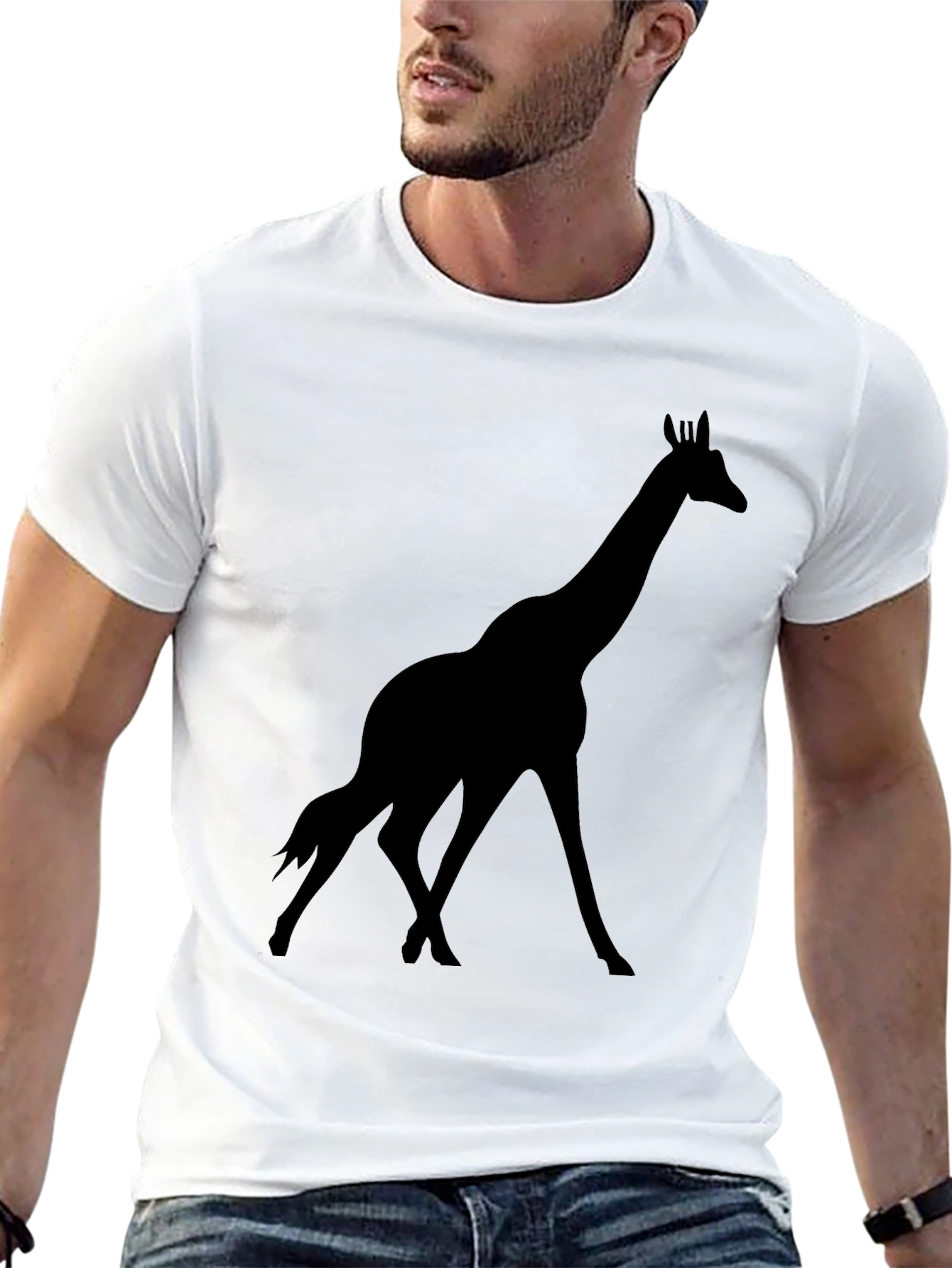 Giraffe Silhouette Graphic Black T-Shirt